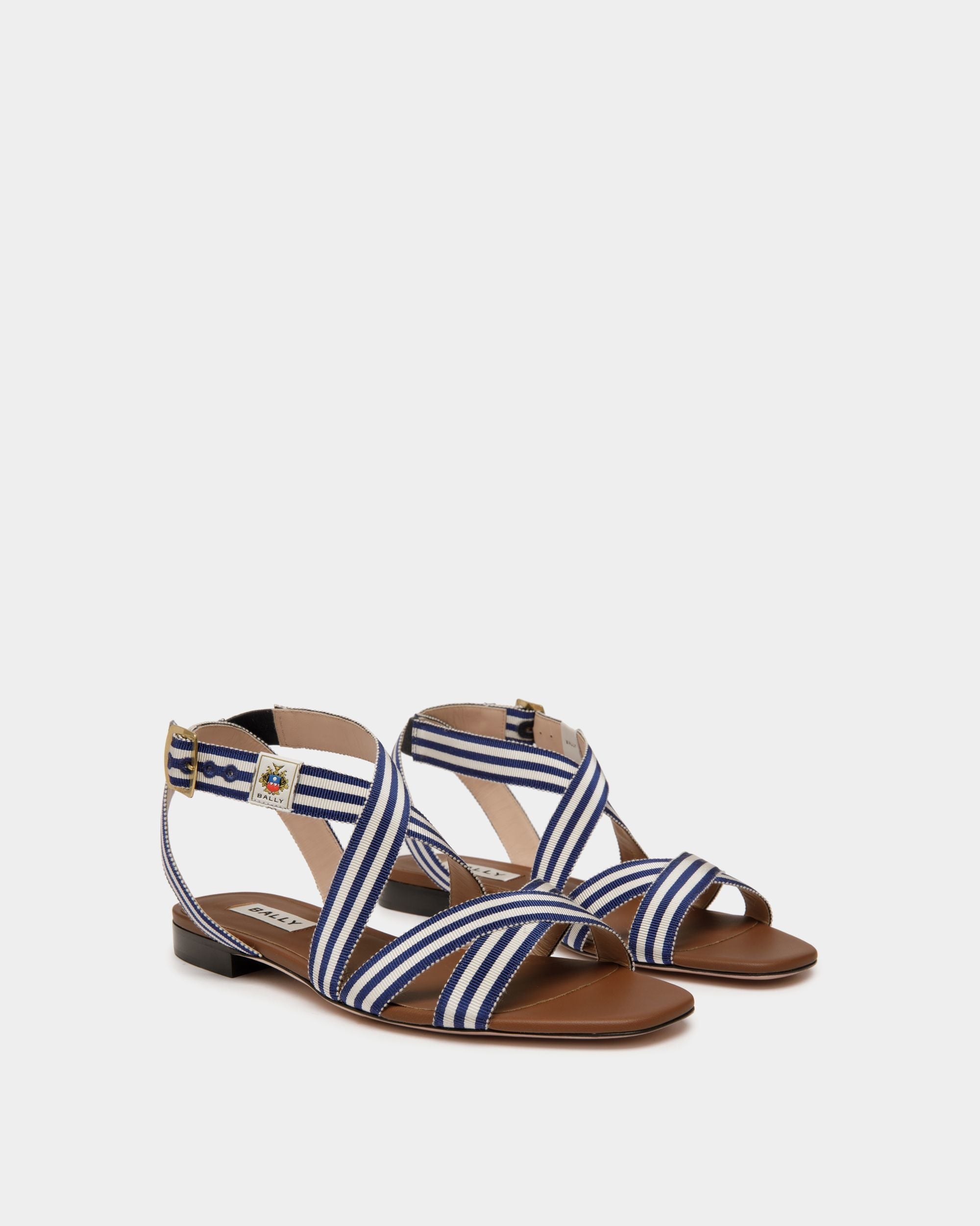 Bally Global - Sandalia Plana Sylt De Tela Navy Blue - Azul