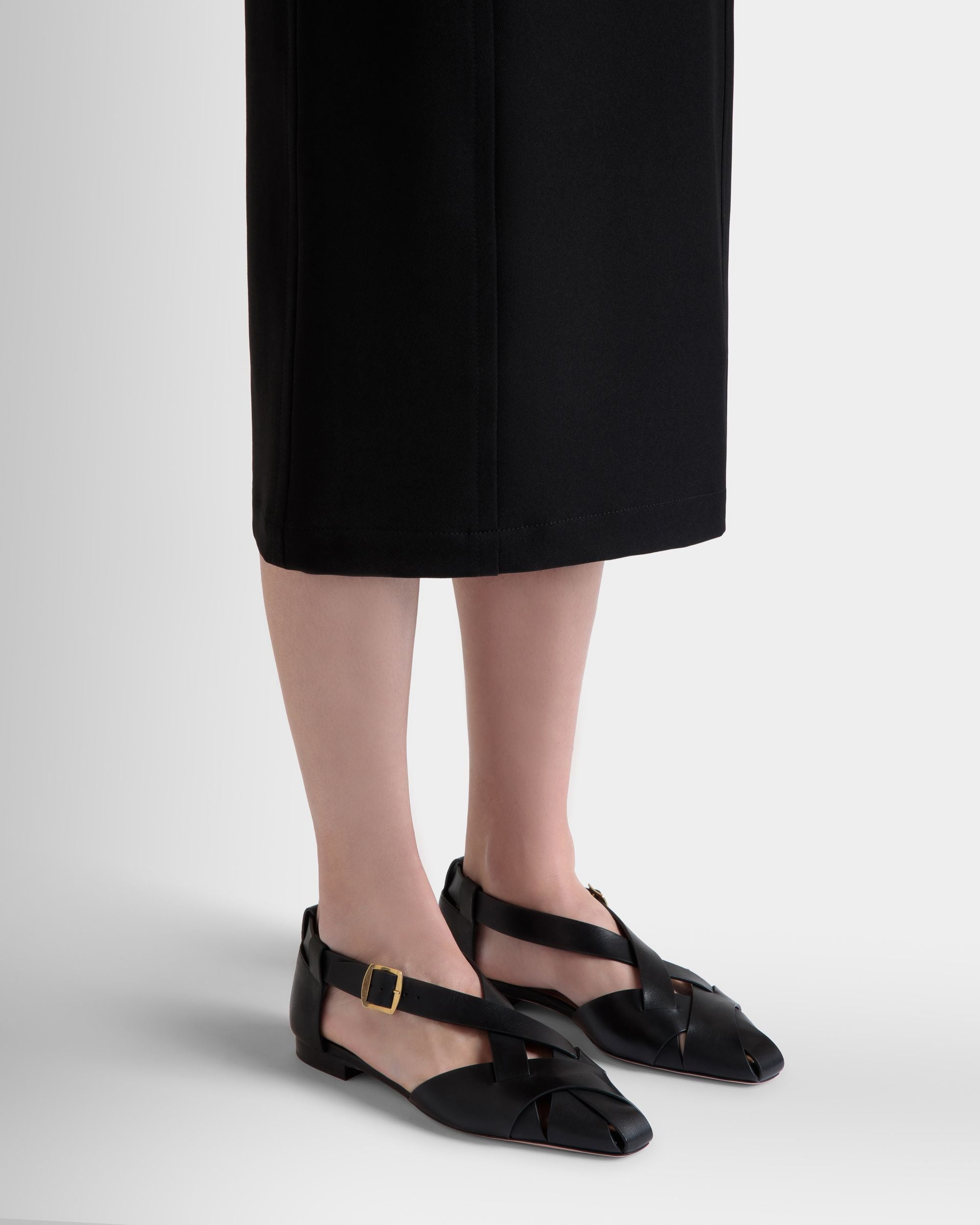 Bally Global - Sylt Flat in Black Brushed Leather - Black