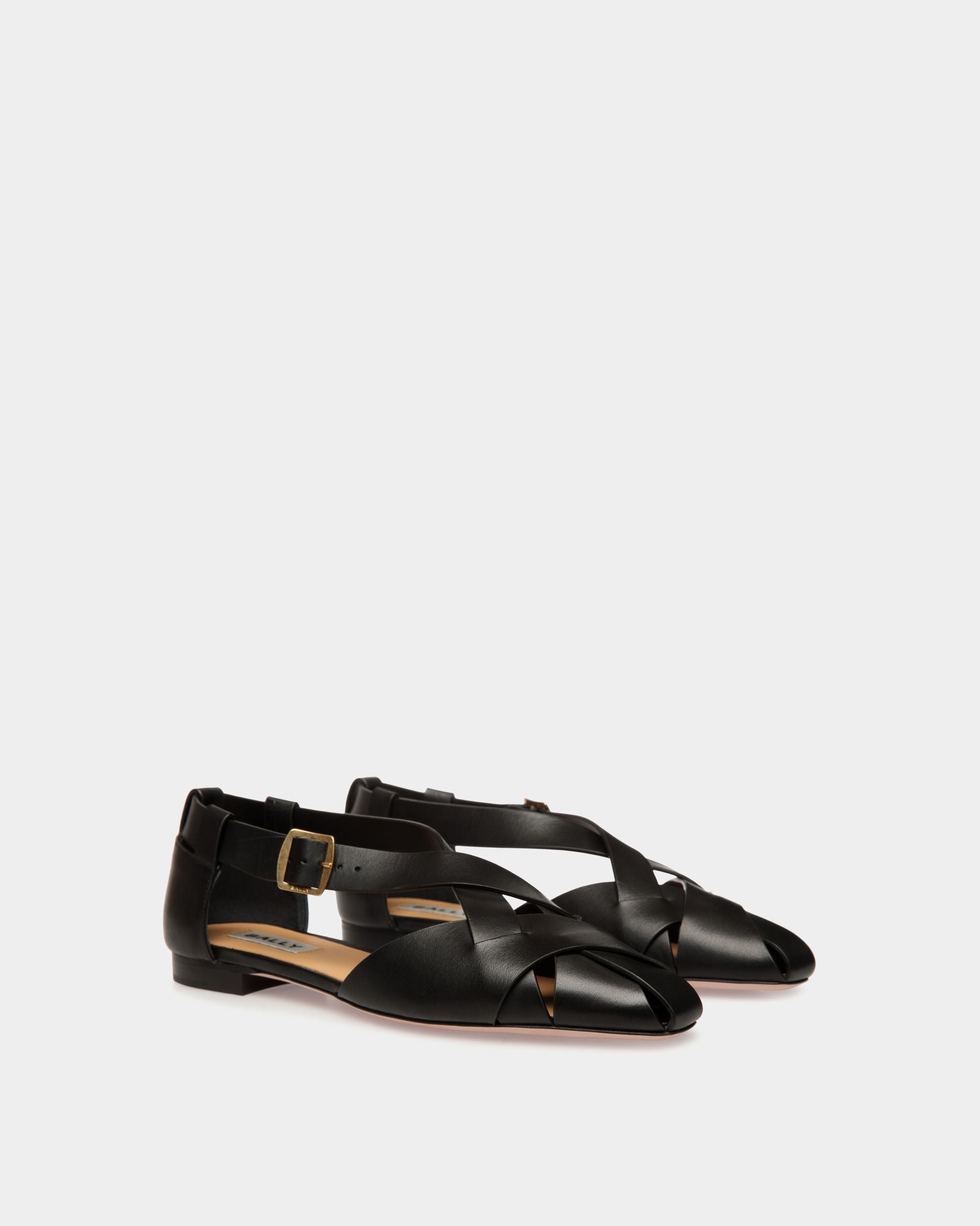 Bally Global - Sylt Flat in Black Brushed Leather - Black