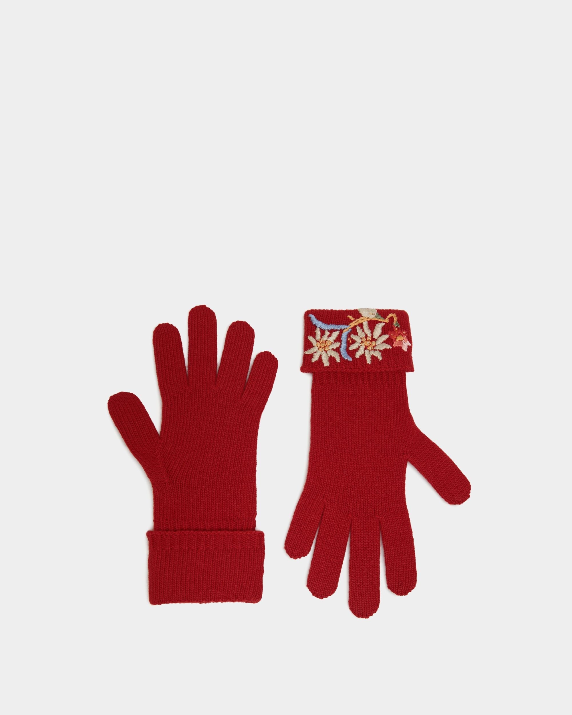 Bally Global - Gants De La Capsule D’hiver En Laine Rouge Ornés De Fleurs Des Alpes - Rouge