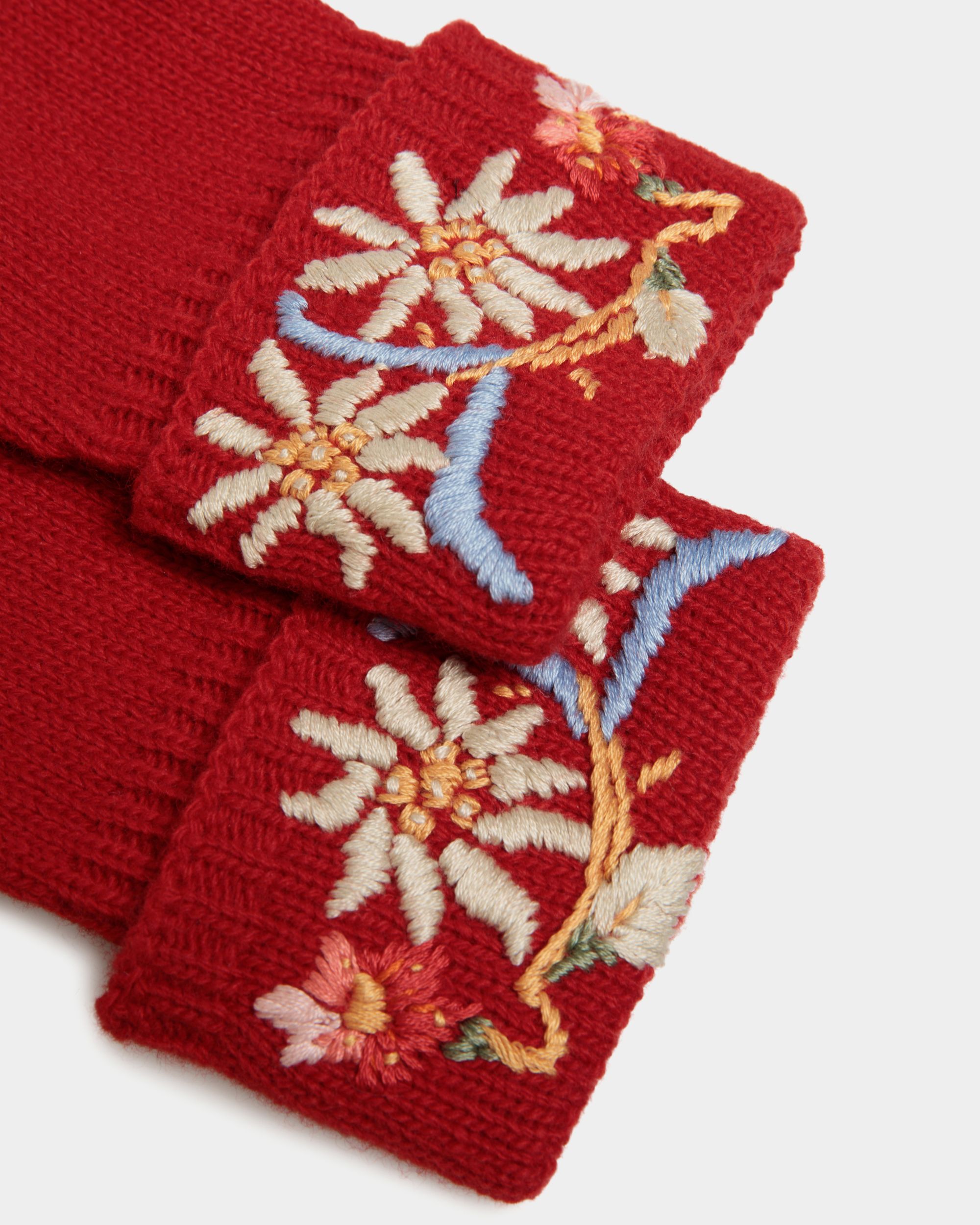 Bally Global - Gants De La Capsule D’hiver En Laine Rouge Ornés De Fleurs Des Alpes - Rouge