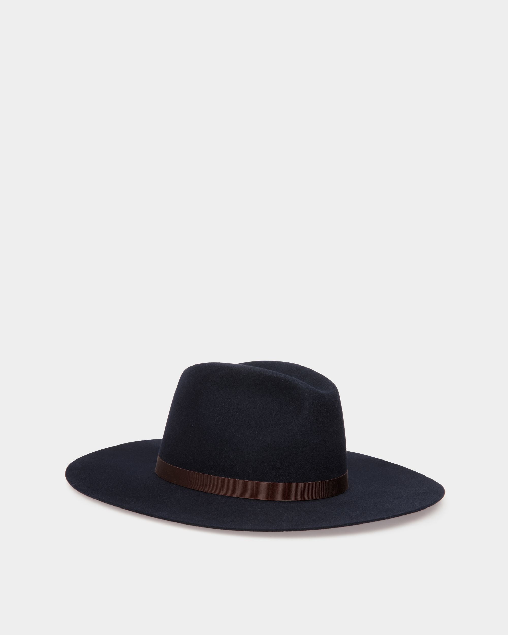 Bally Global - Chapeau À Bord Large En Feutre Navy Blue - Bleu