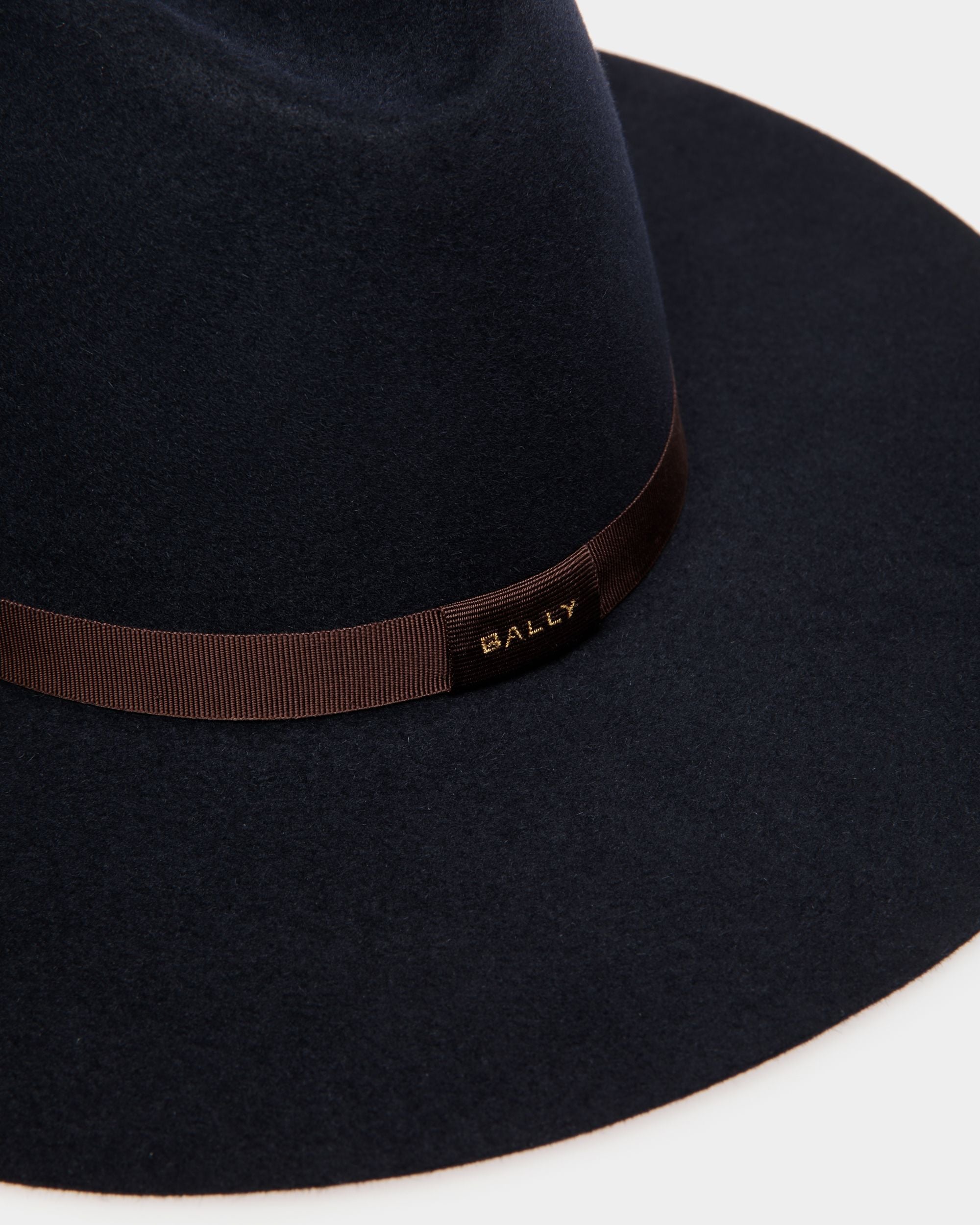 Bally Global - Chapeau À Bord Large En Feutre Navy Blue - Bleu