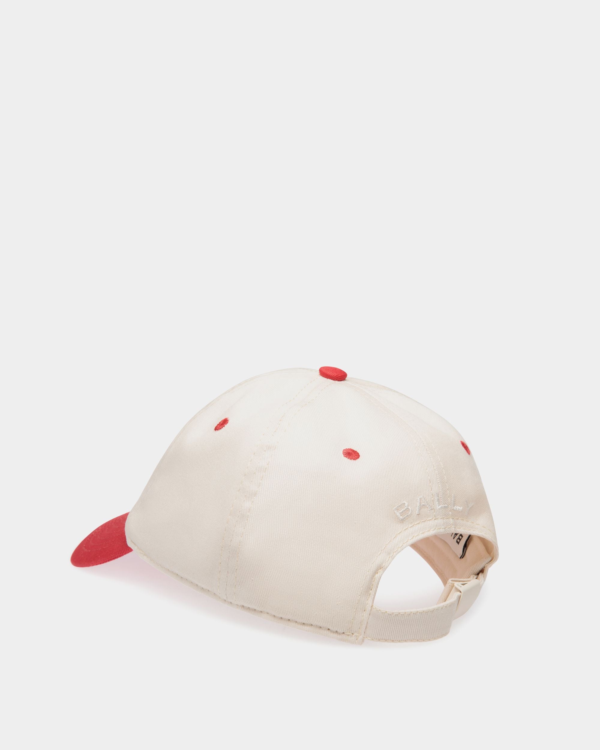 Bally Global - Baseball Hat in Ivory And Red Cotton with Bally Cake Embroidery - White