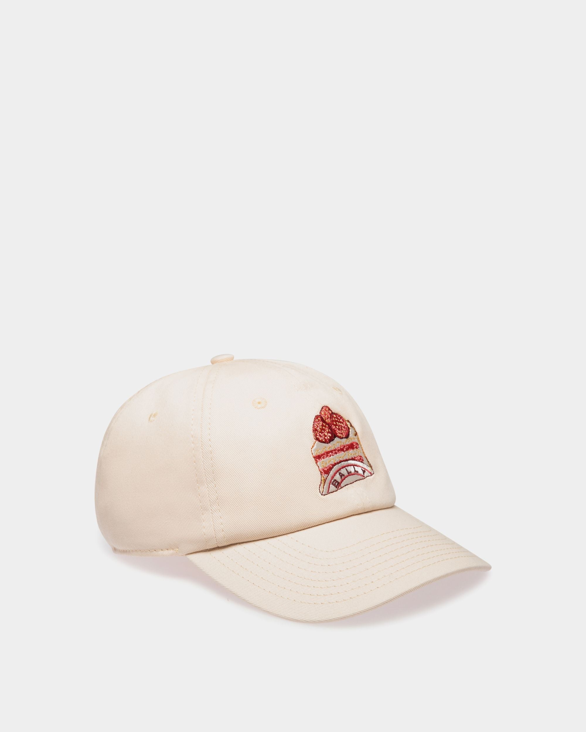 Bally Global - Baseball Hat in Natural Cotton with Bally Cake Embroidery - White