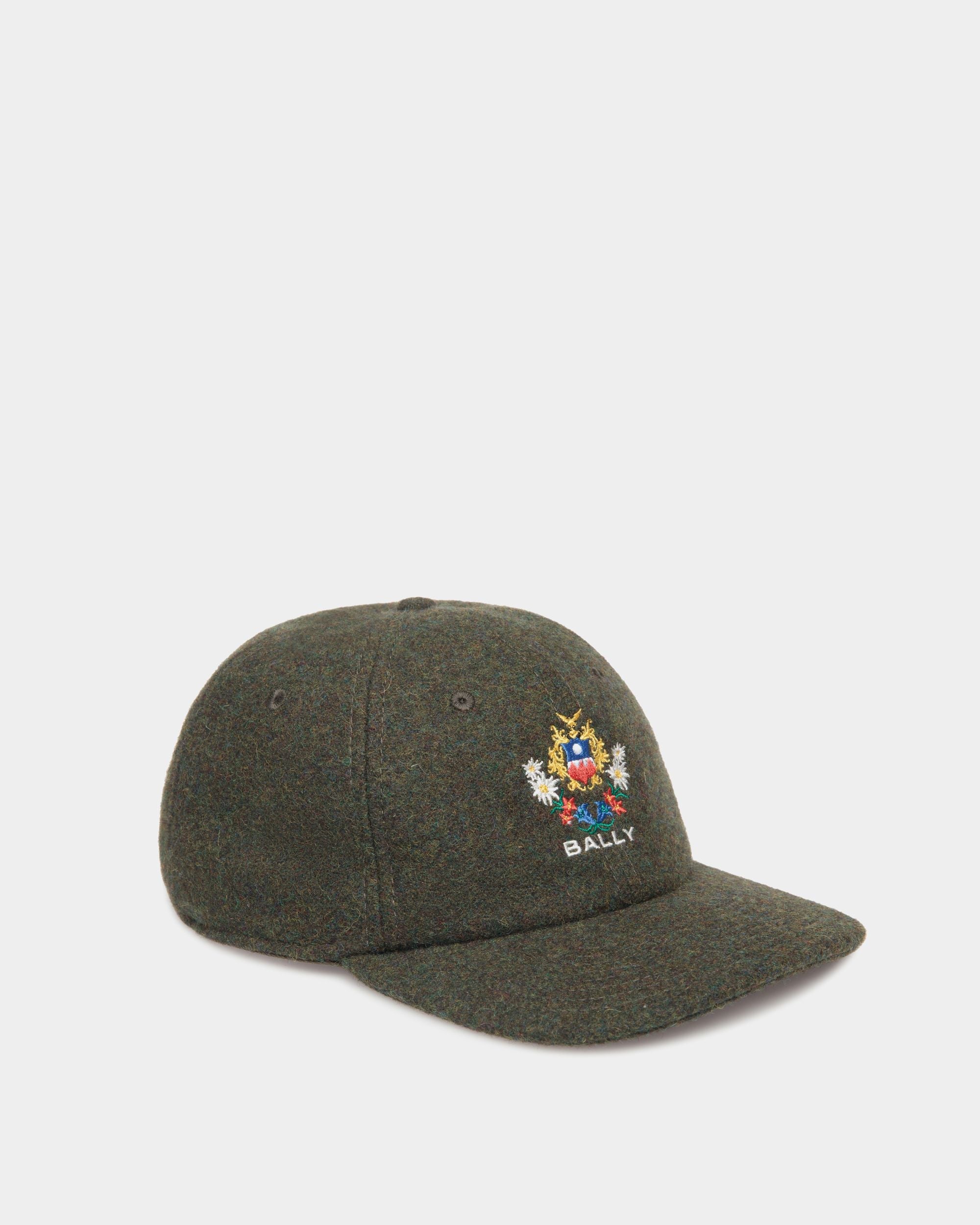 Bally Global - Casquette De Baseball De La Capsule D'hiver En Laine Vert Foncé Ornée De Fleurs Des Alpes - Vert