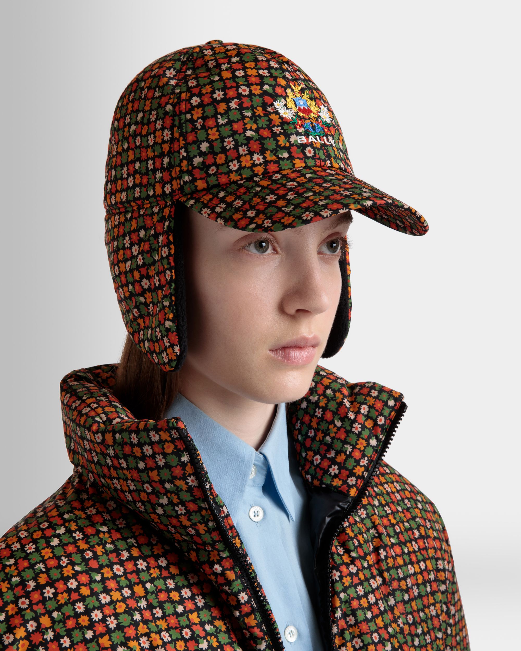 Bally Global - Winter Capsule Aviator Hat With Alpine Flowers in Multicolor Recycled Nylon - Multicolor