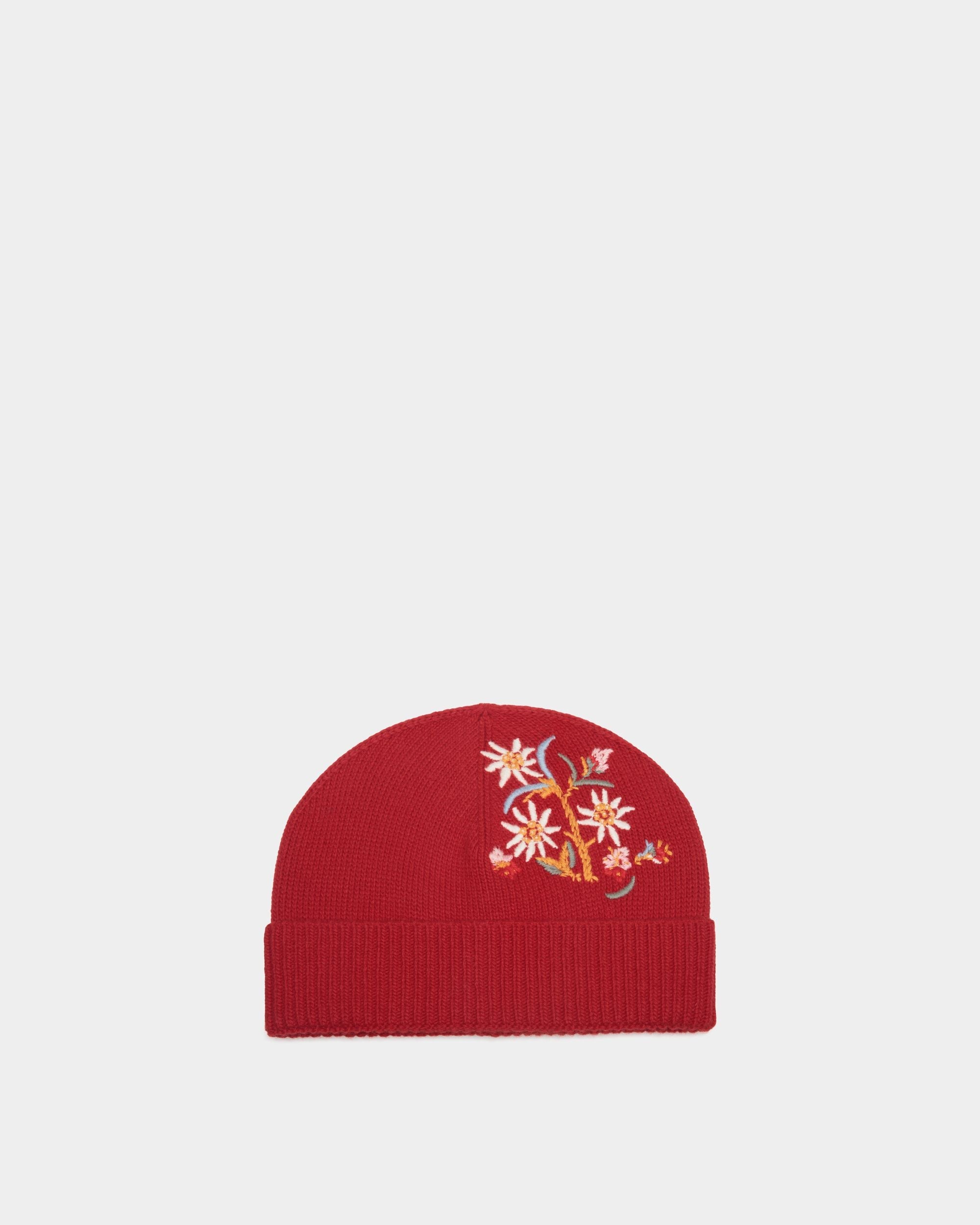 Bally Global - Winter Capsule Beanie With Alpine Flowers in Red Wool - Red