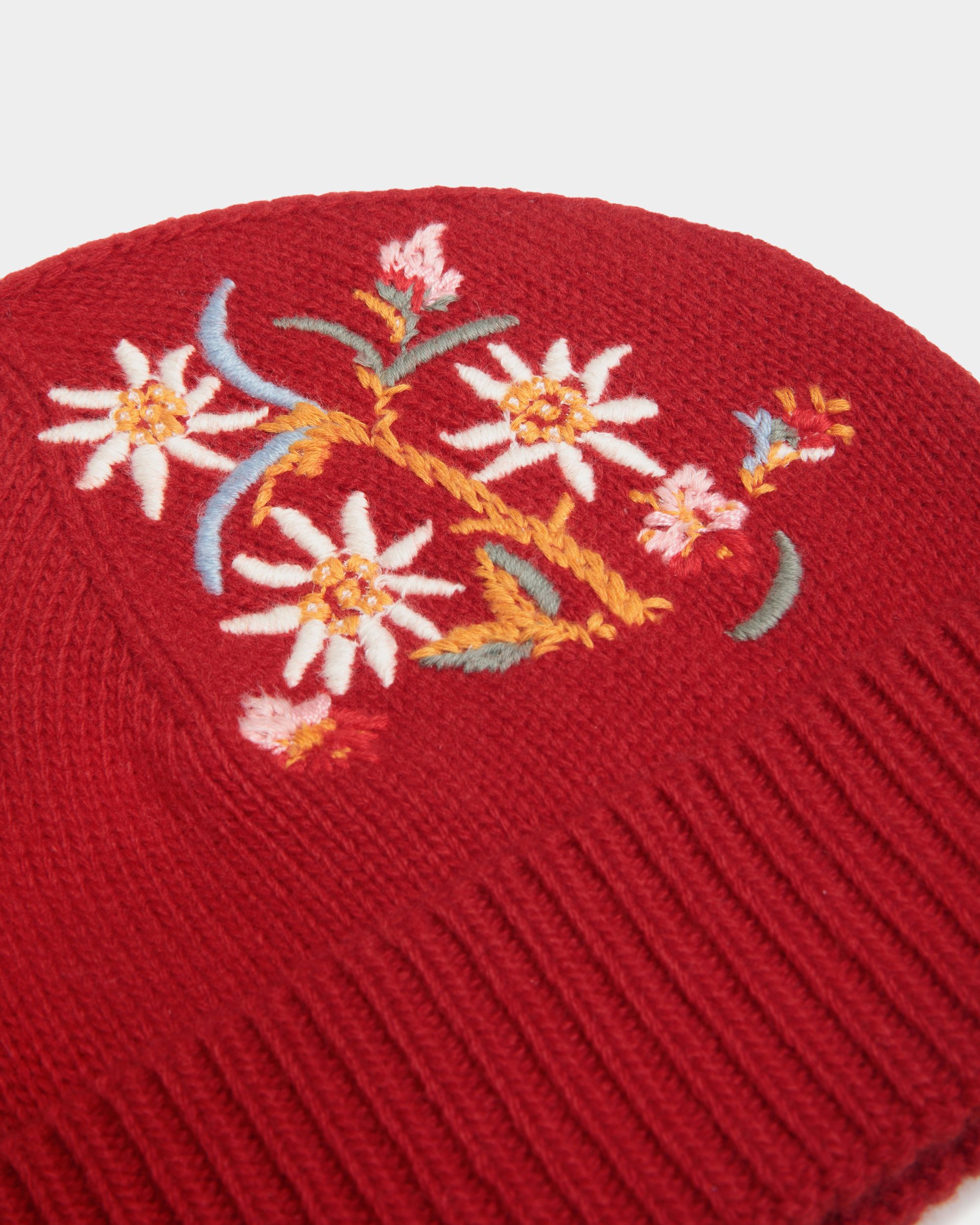 Bally Global - Winter Capsule Beanie With Alpine Flowers in Red Wool - Red