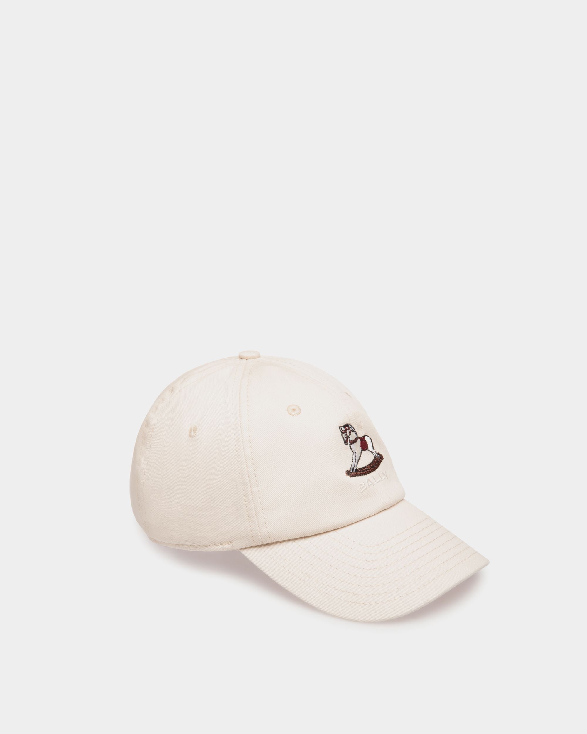 Bally Global - Baseball Hat with a Beni Bischof Rocking Horse in Ivory Cotton - White