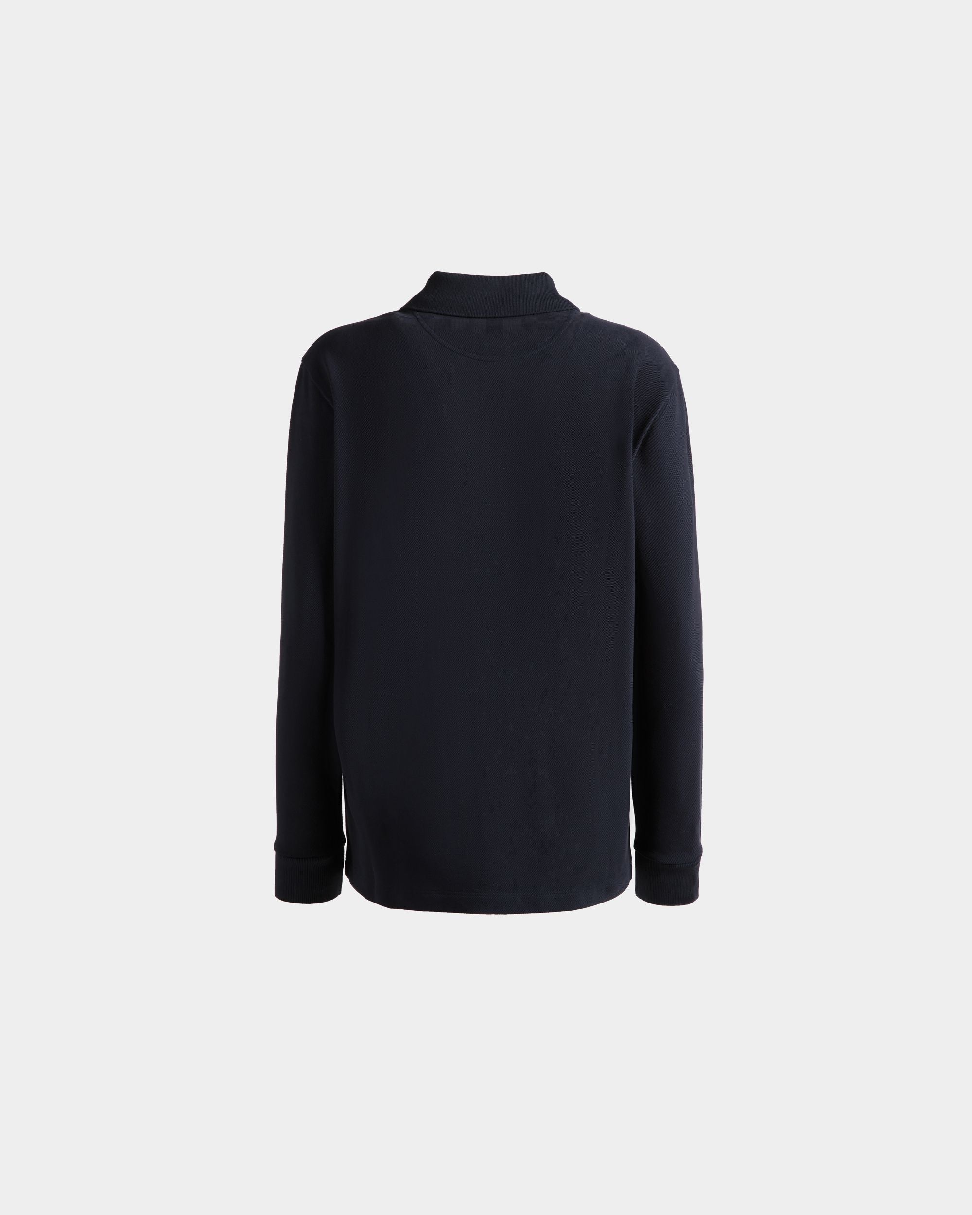 Bally Global - Long Sleeve Polo With a Bally Crest Logo In Navy Blue Cotton - Blue