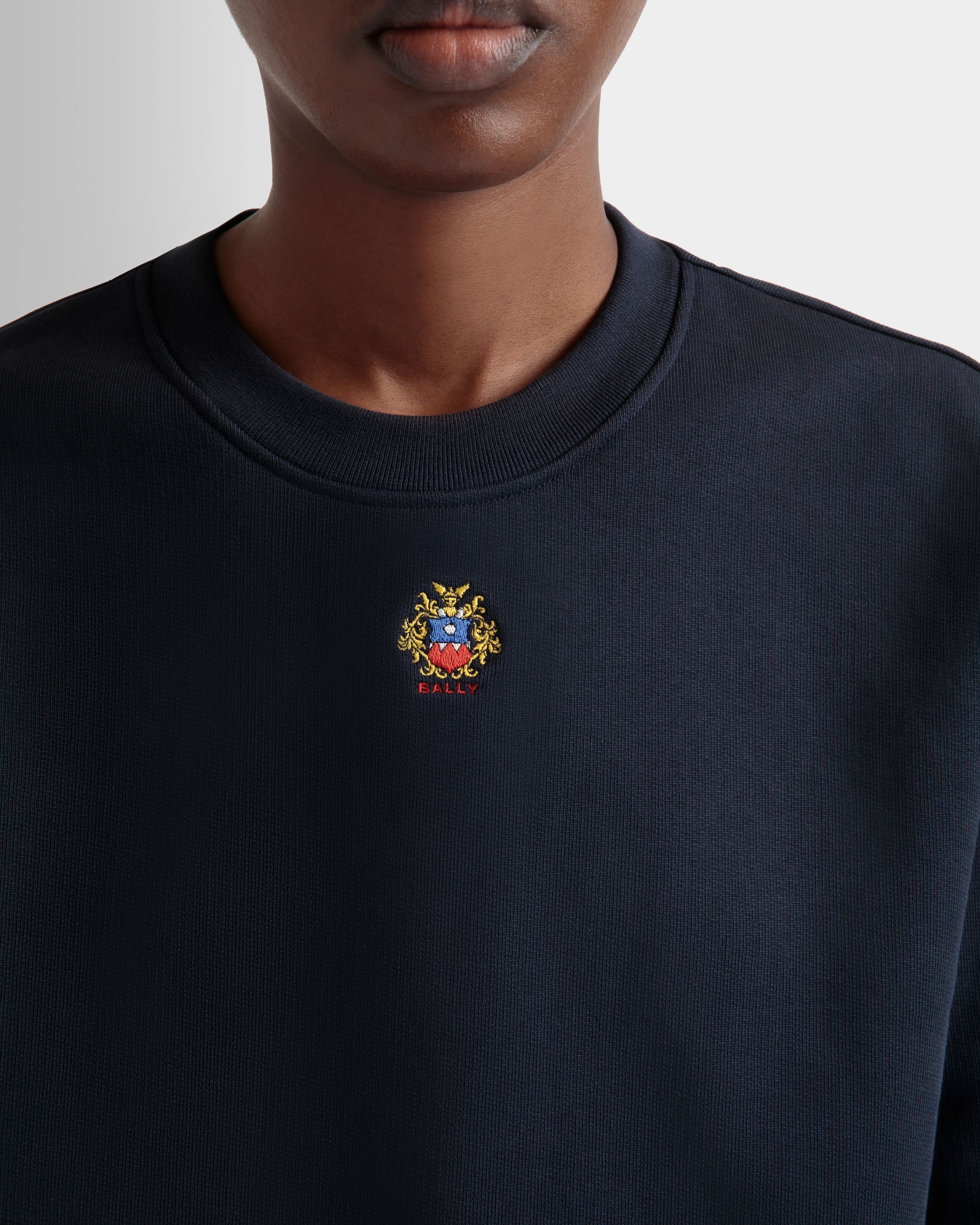 Bally Global - Crewneck With Bally Crest Logo In Navy Blue Cotton - Bleu