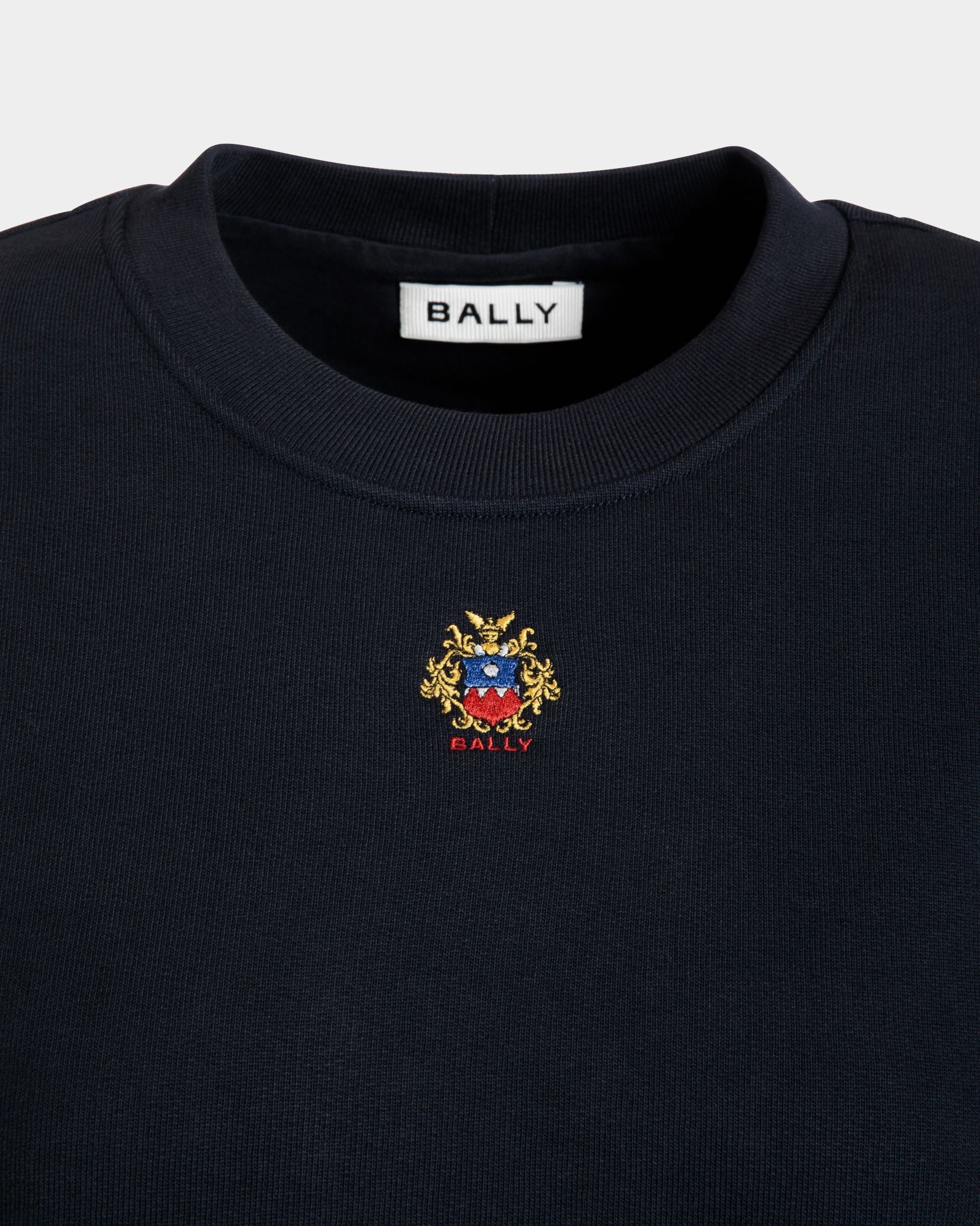 Bally Global - Crewneck With Bally Crest Logo In Navy Blue Cotton - Bleu