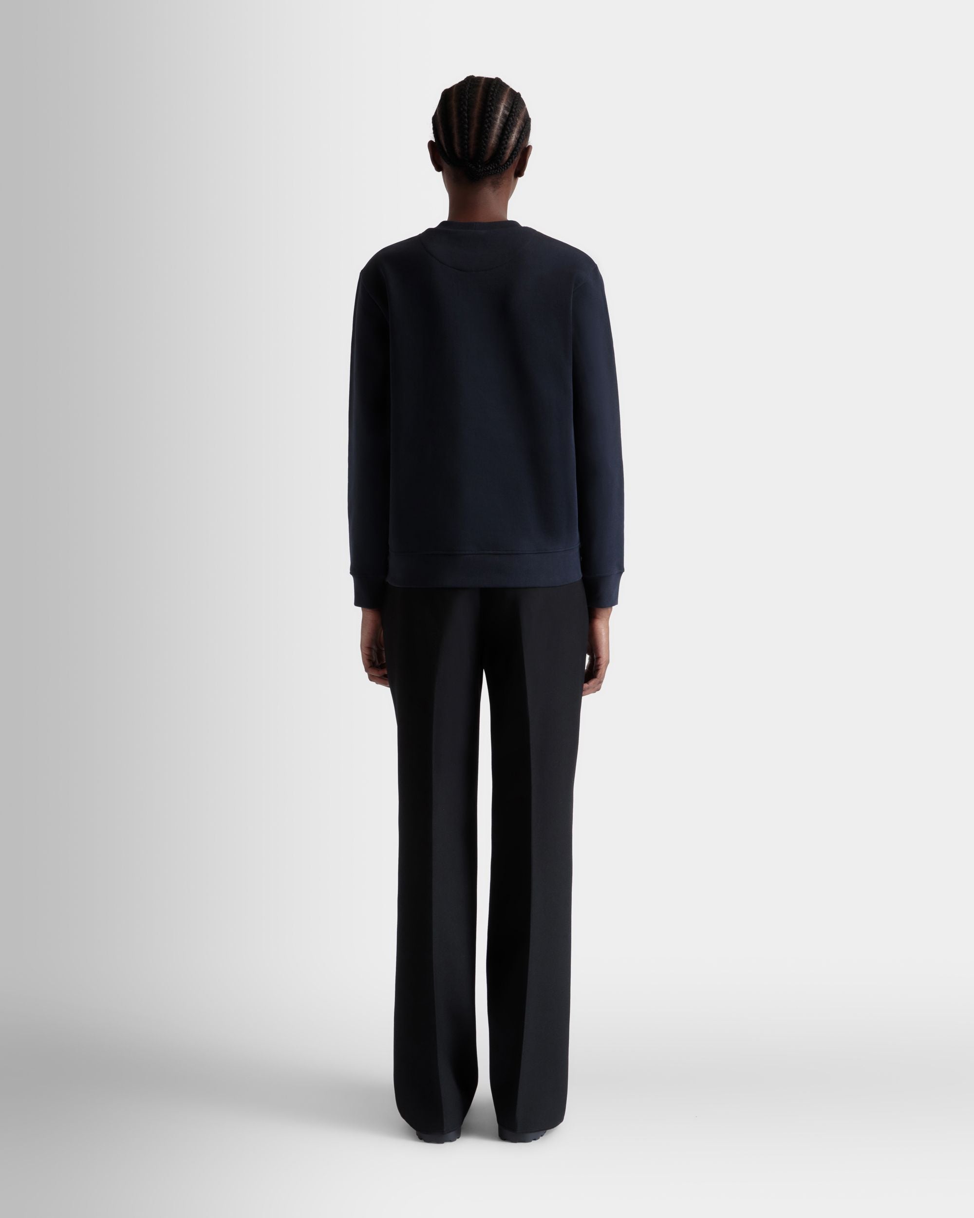 Bally Global - Crewneck With Bally Crest Logo In Navy Blue Cotton - Bleu
