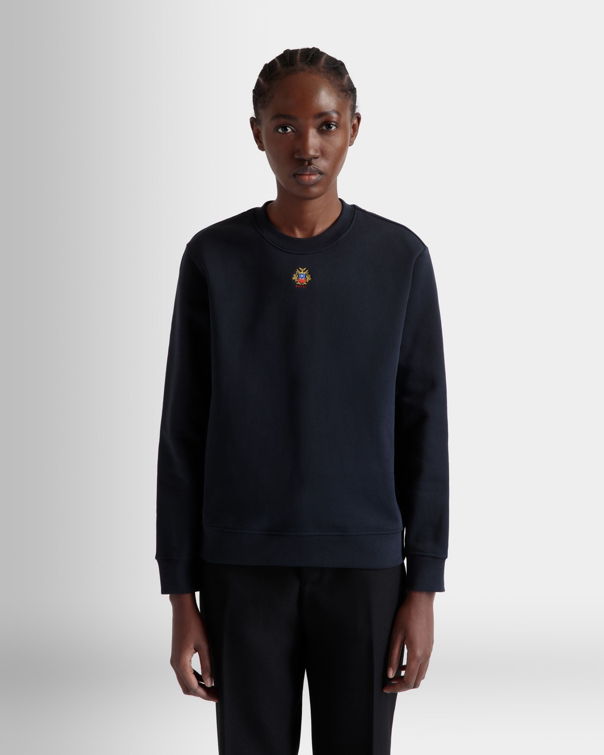 Bally Global - Crewneck With Bally Crest Logo In Navy Blue Cotton - Bleu