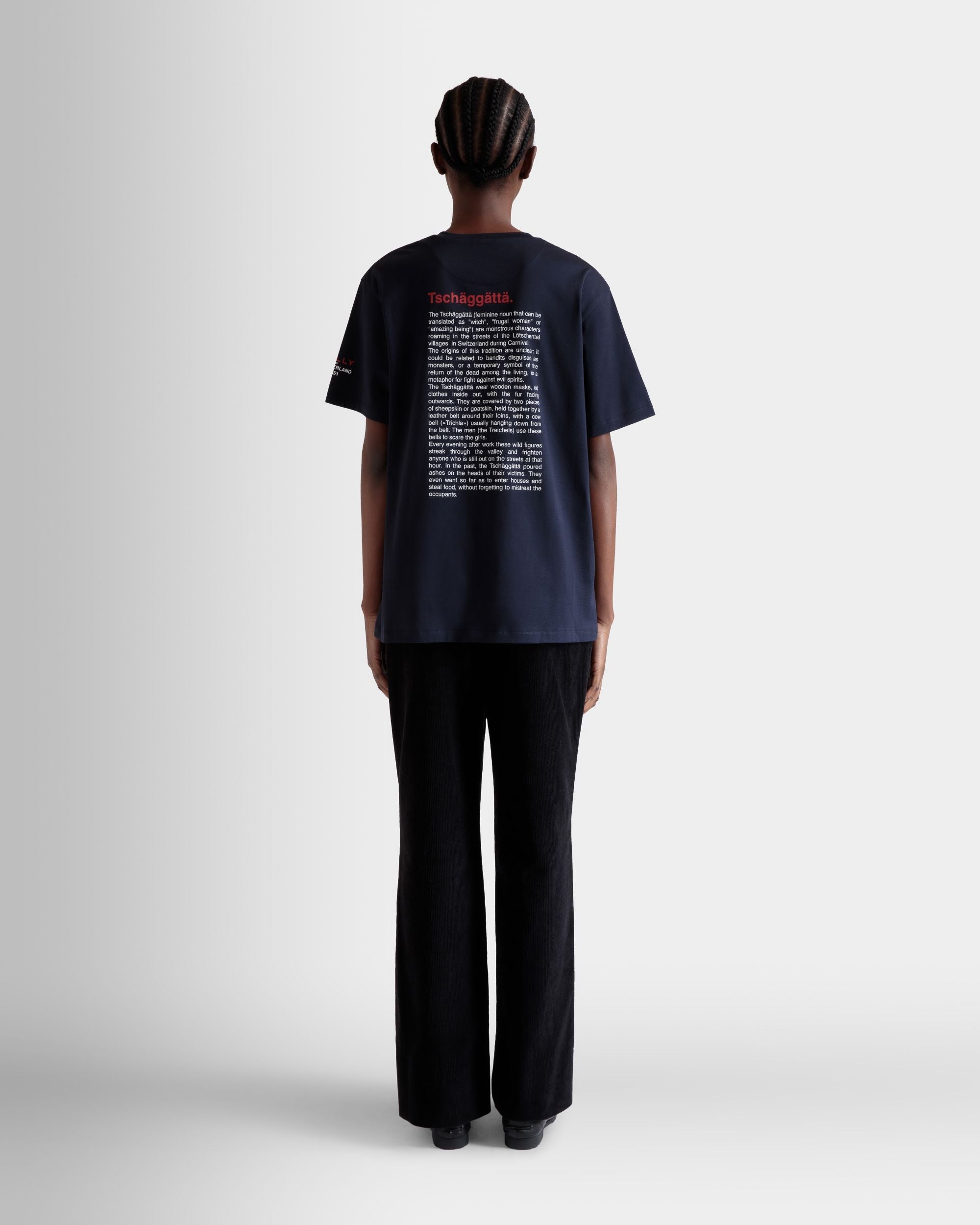 Bally Global - T-Shirt With Forest Mask Prints In Navy Blue Cotton - Blue