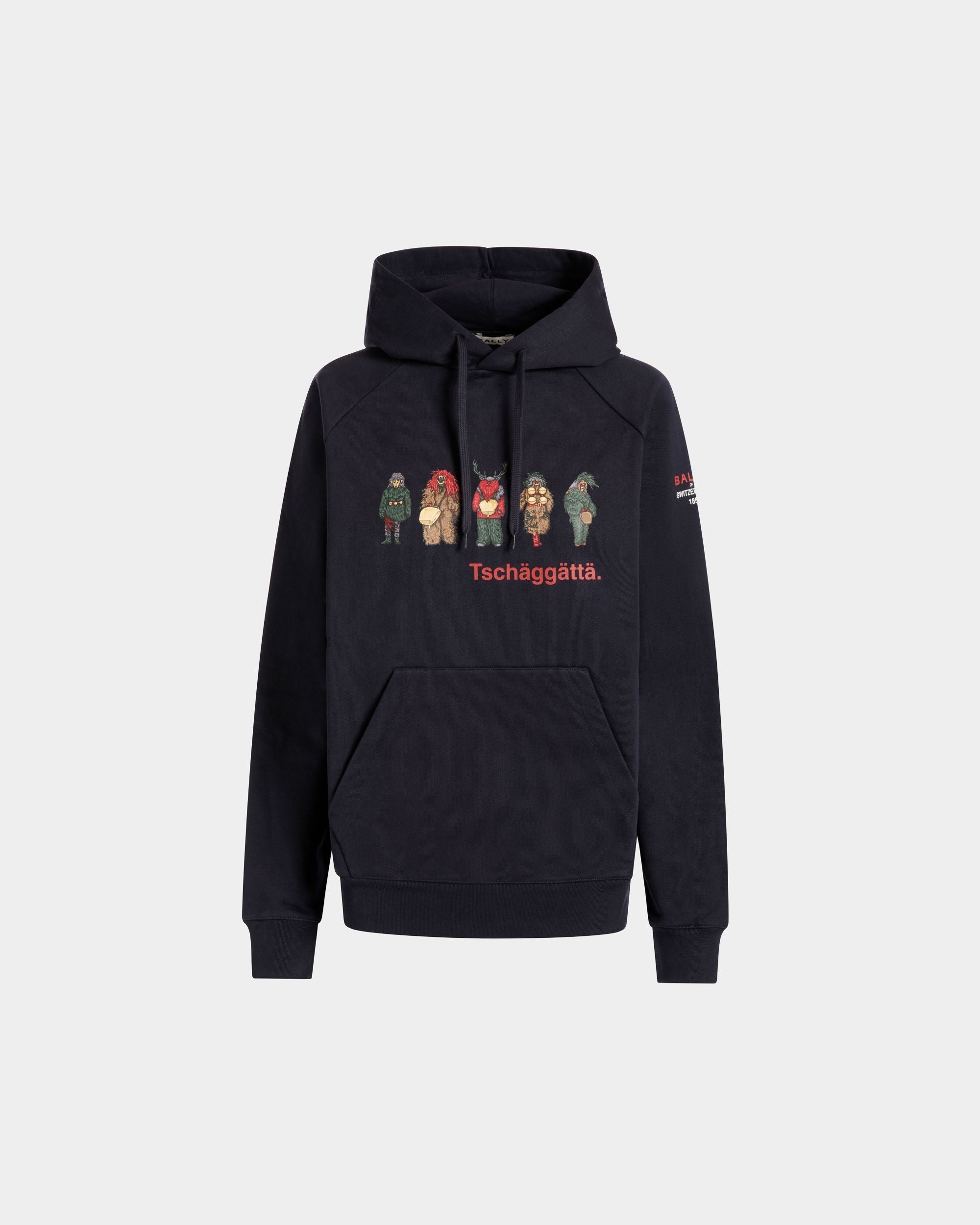 Bally Global - Hoodie with Forest Mask Print In Navy Blue Cotton - Blue