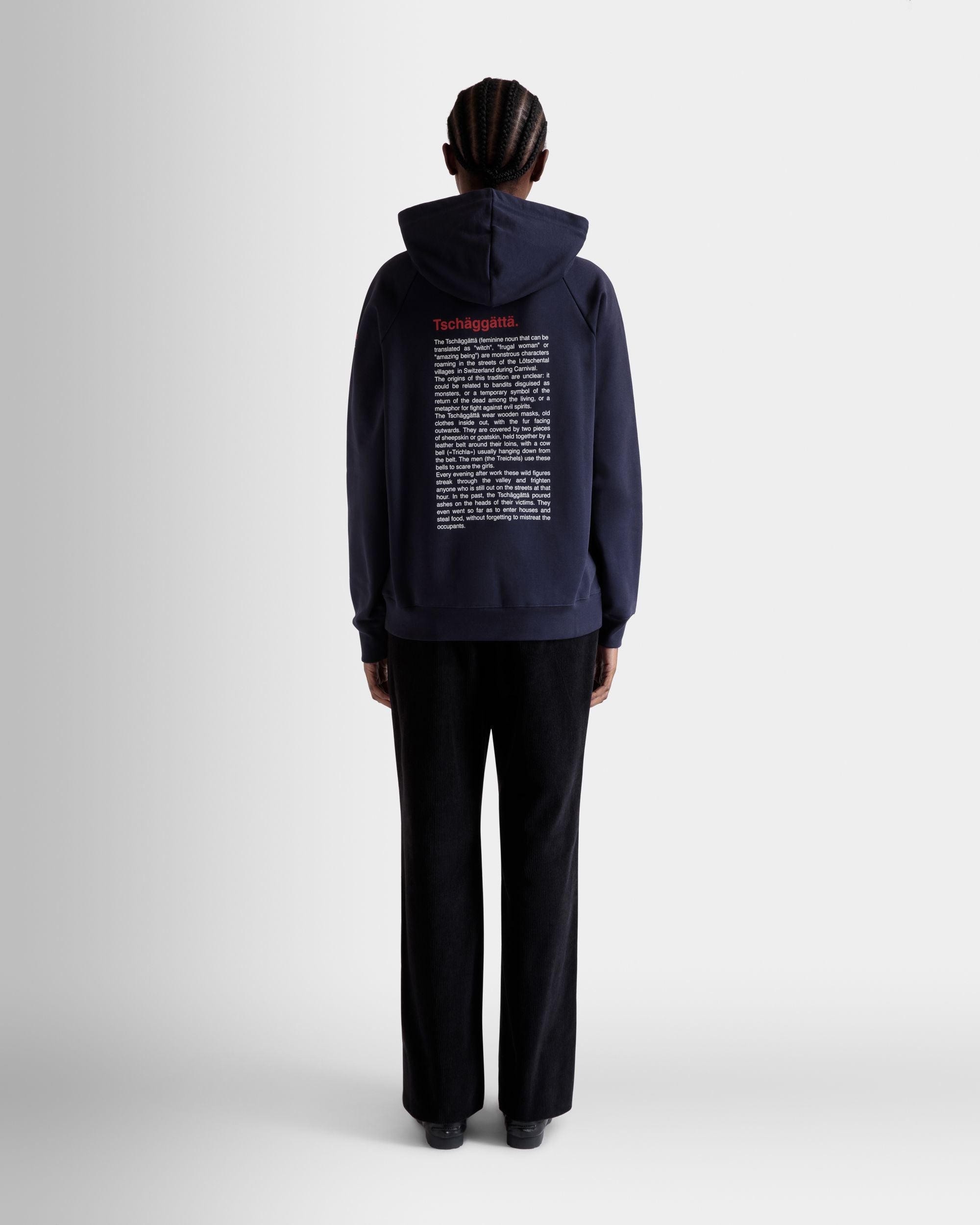 Bally Global - Hoodie with Forest Mask Print In Navy Blue Cotton - Blue