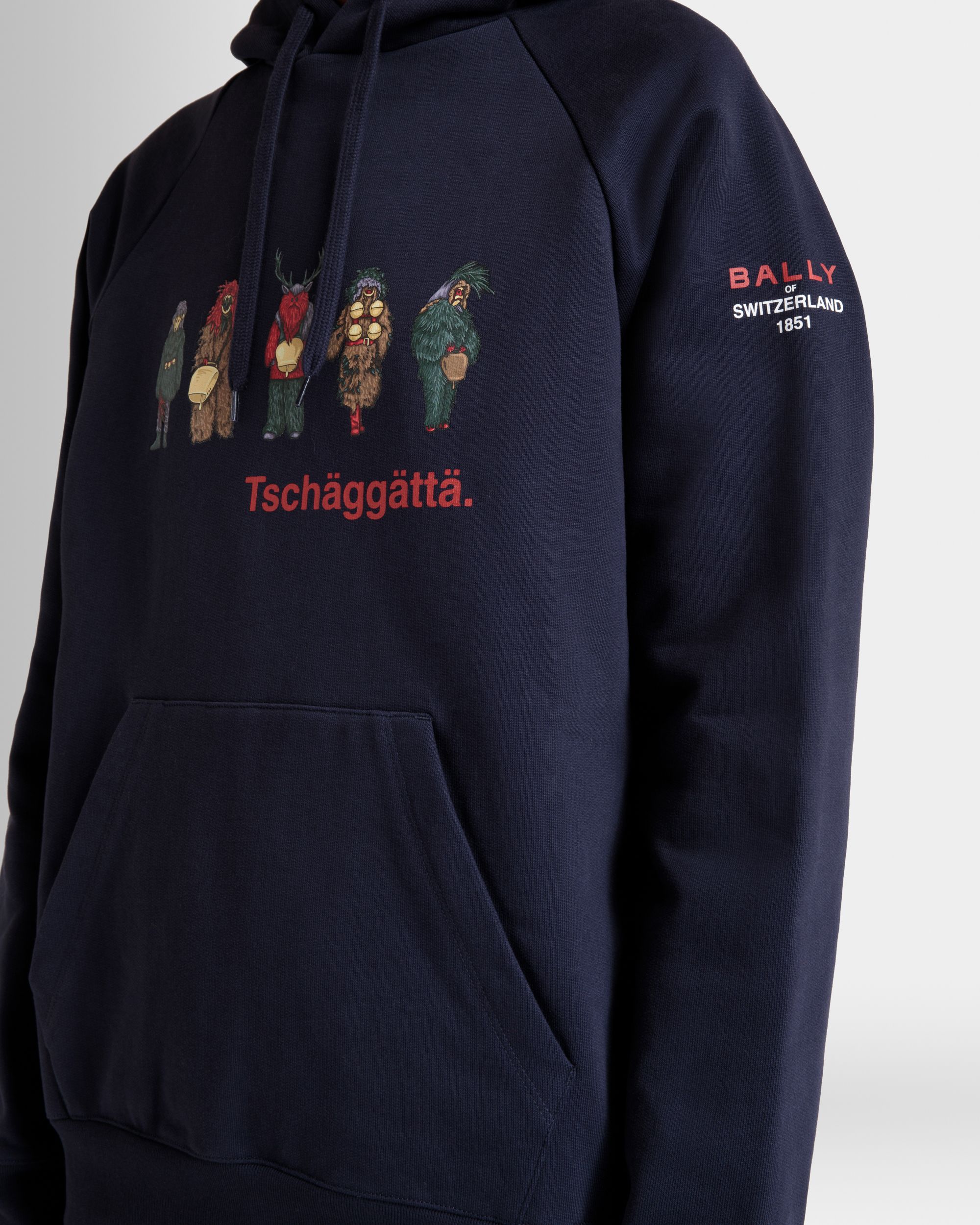 Bally Global - Hoodie with Forest Mask Print In Navy Blue Cotton - Blue