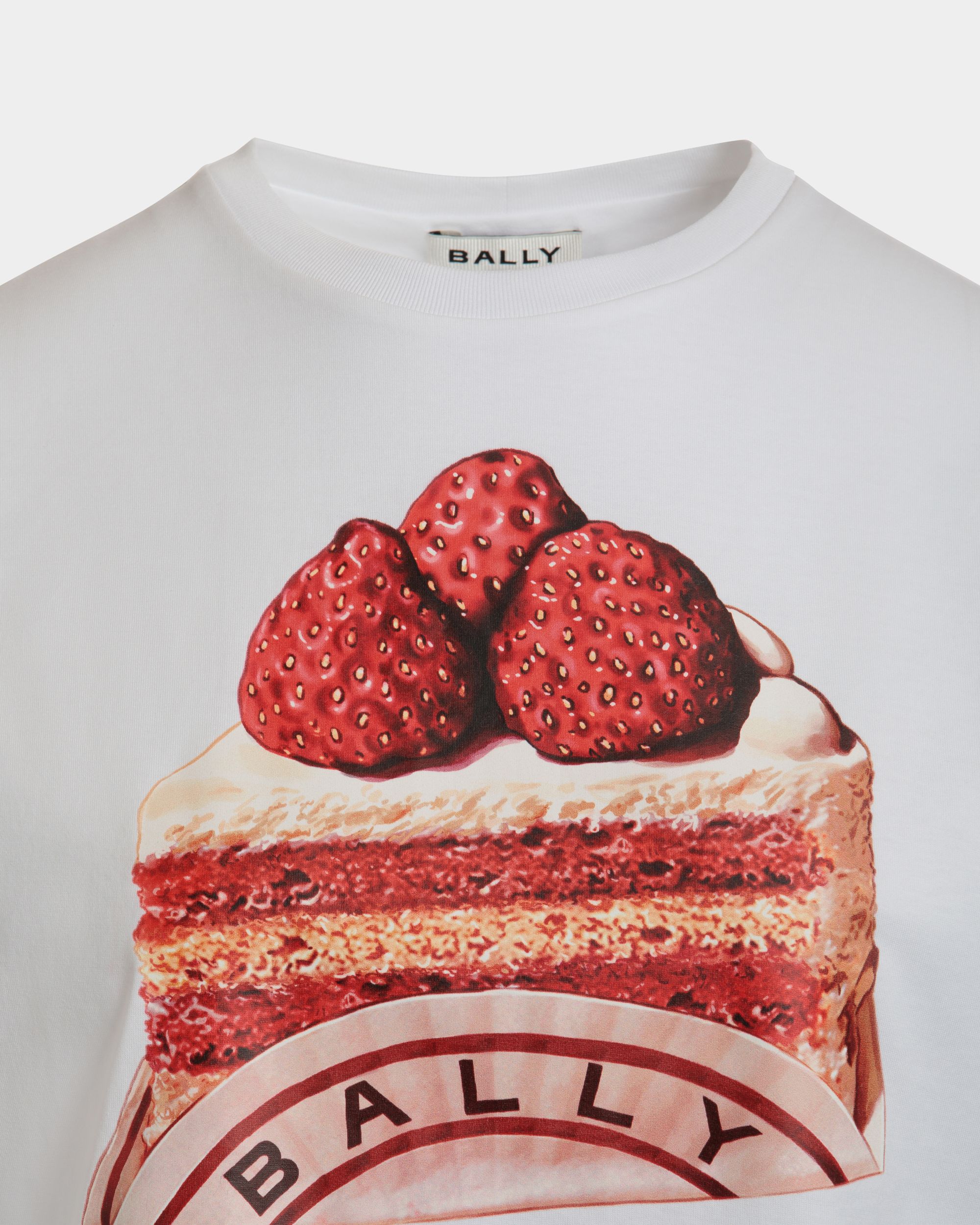 Bally Global - T-Shirt in White Cotton With a Bally Cake Print - Blanc