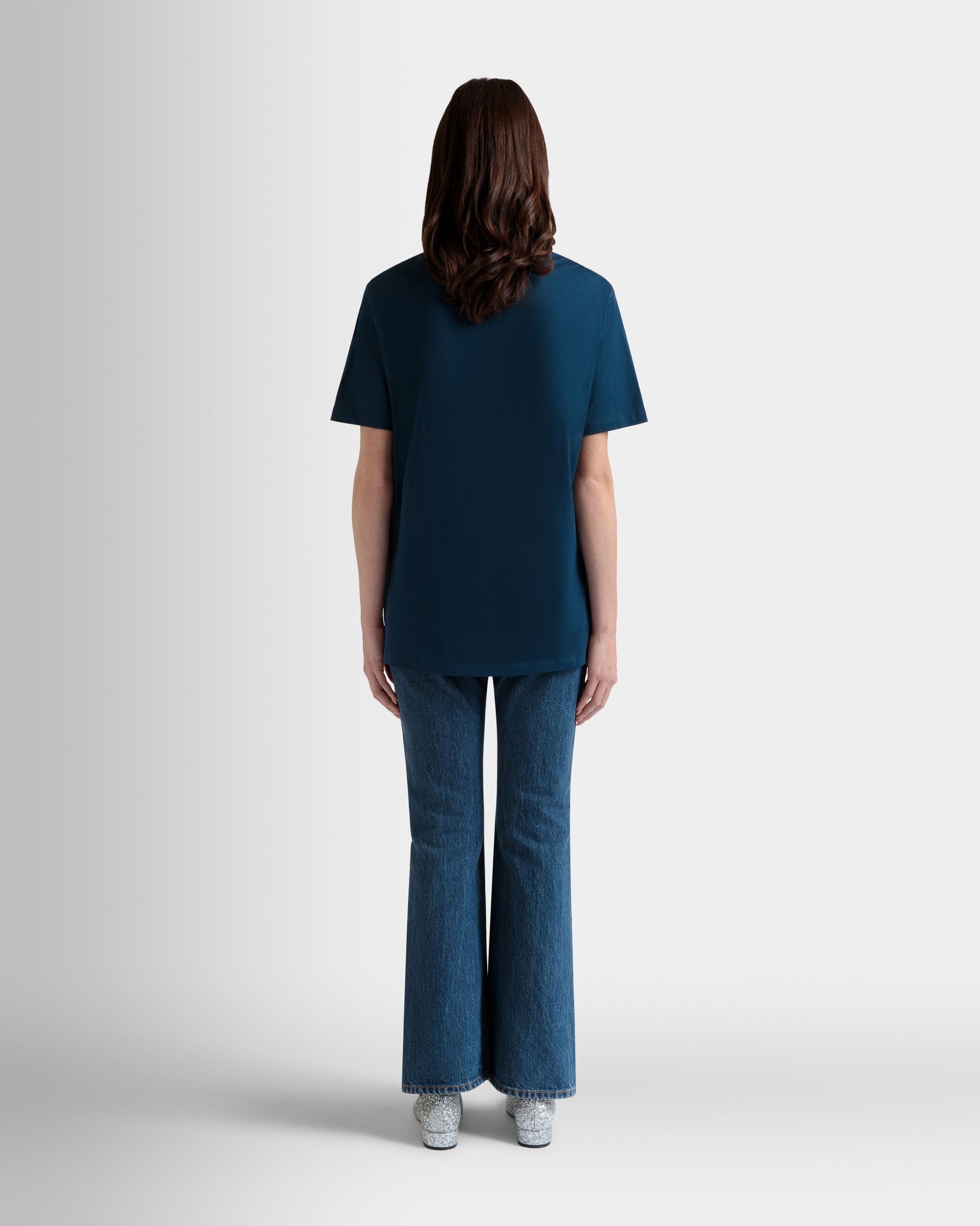 Bally Global - T-Shirt in Navy Blue Cotton With a Bally Cake Print - Blue
