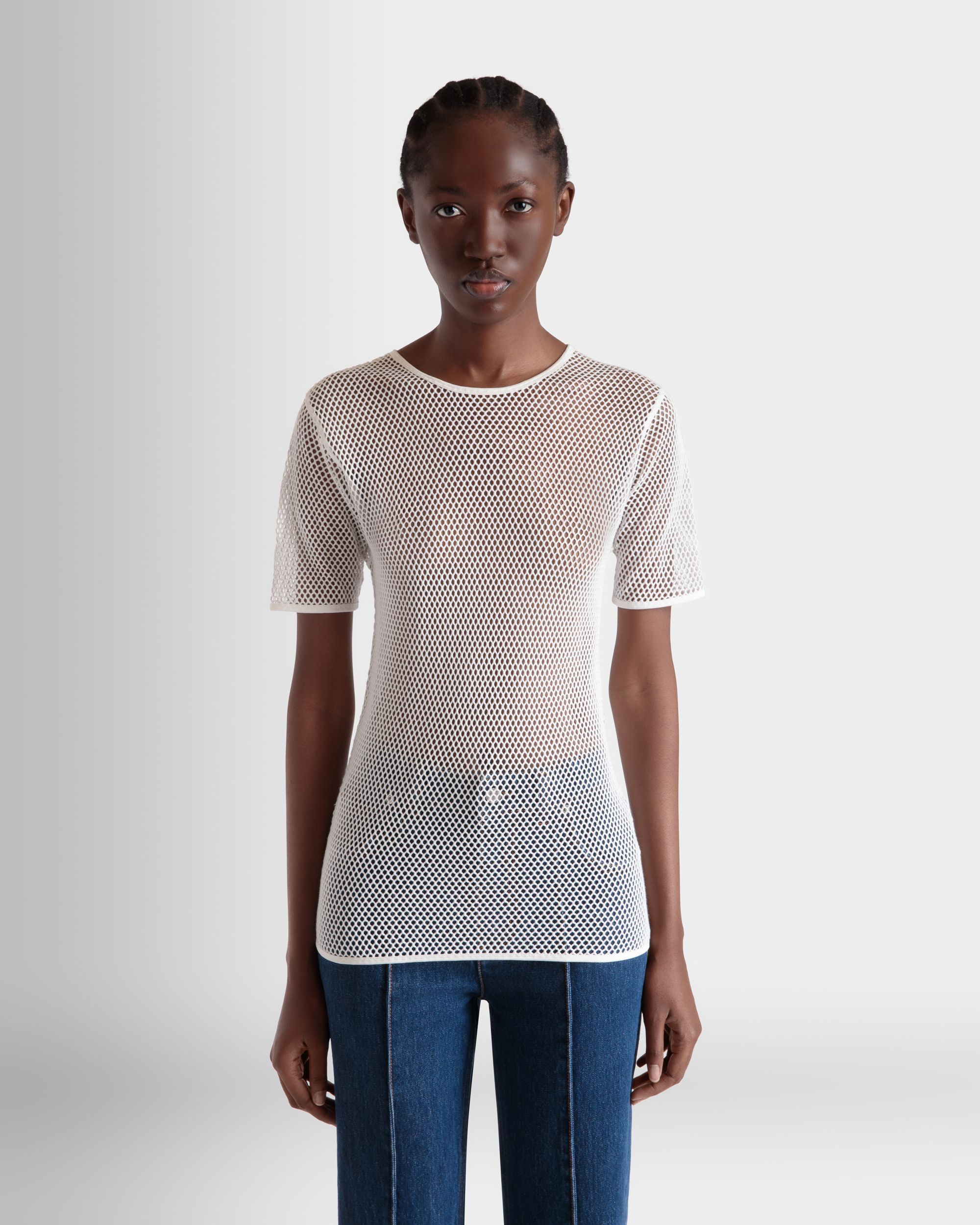 Bally Global - Mesh T-Shirt in White Cotton - Blanc