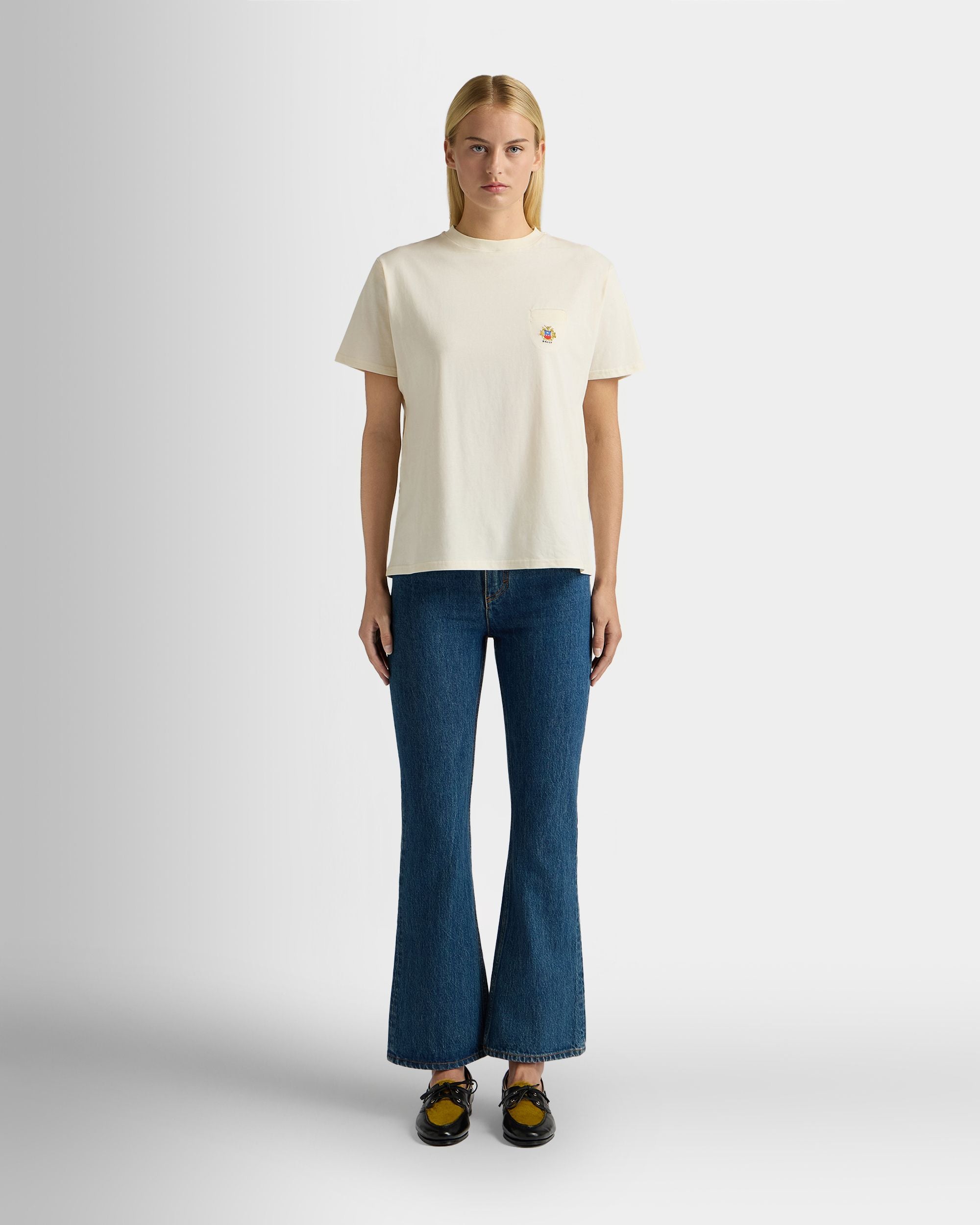 Bally Global - T-Shirt En Coton Ivory Avec Écusson Bally Crest - Blanc