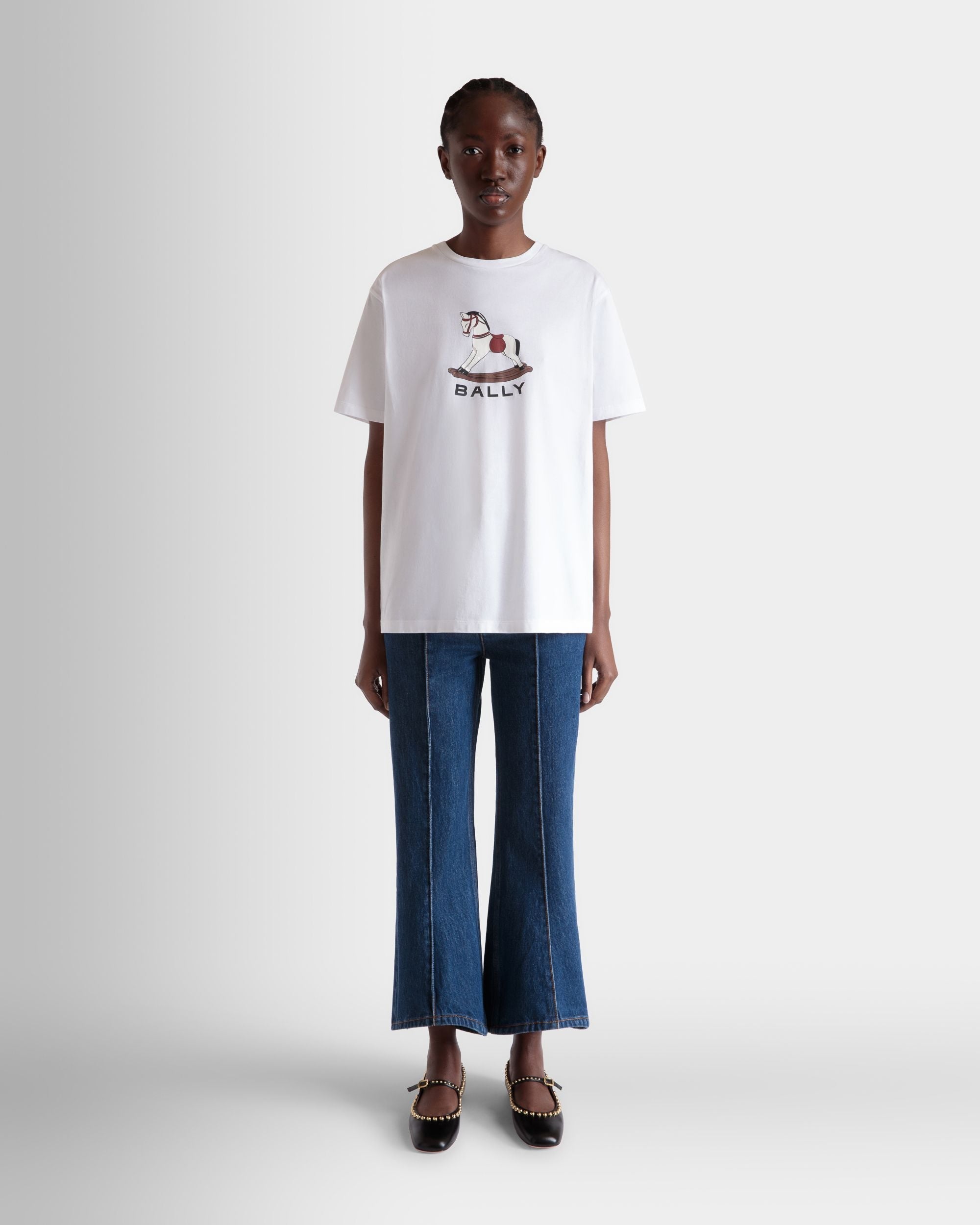 Bally Global - T-Shirt with a Beni Bischof Rocking Horse Print in White Cotton - White