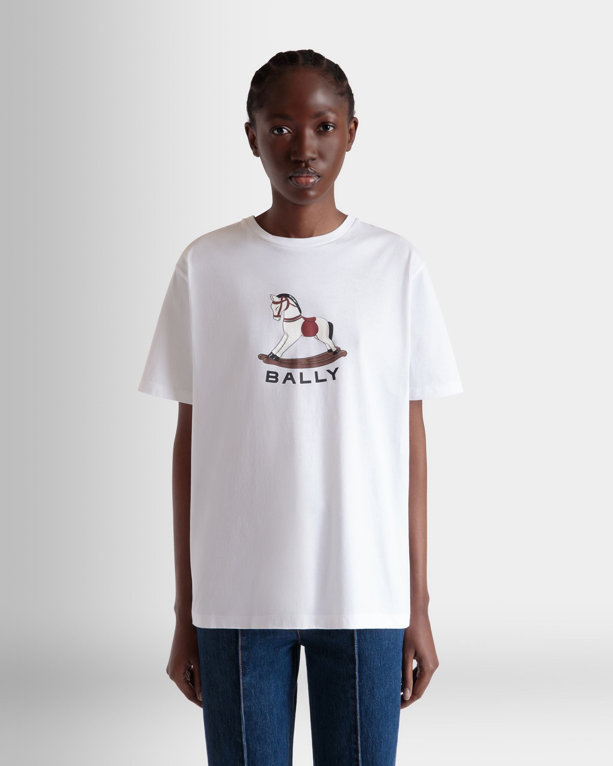 Bally Global - T-Shirt with a Beni Bischof Rocking Horse Print in White Cotton - White