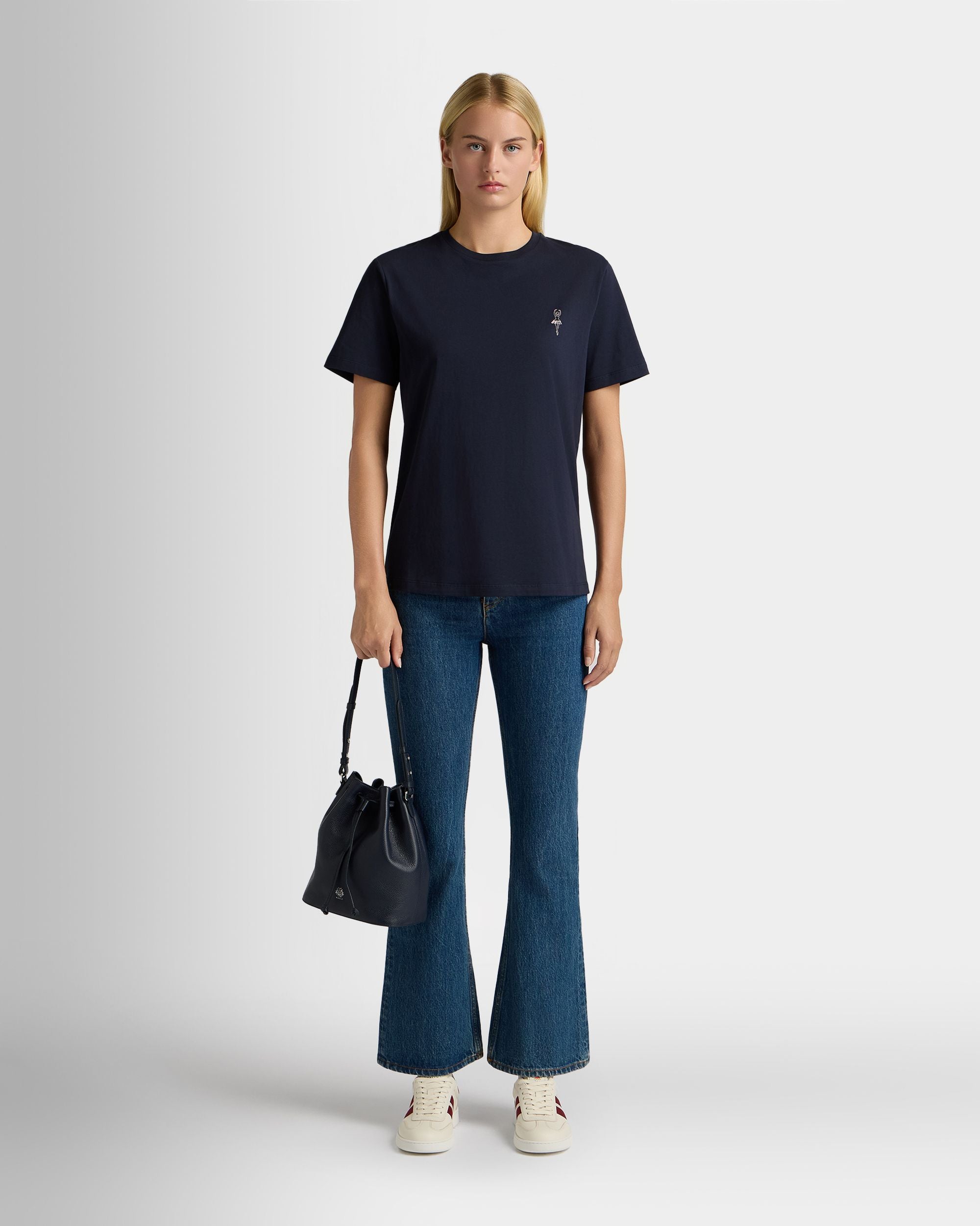 Bally Global - T-Shirt En Coton Navy Blue Avec Ballyrina - Bleu