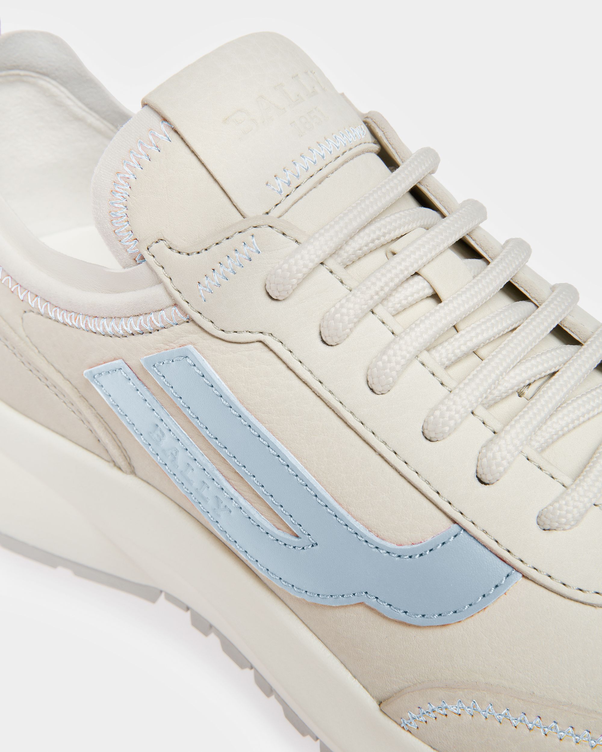 Bally Global - Darys Leather Sneakers In Dusty White And Light Blue - Multicolor