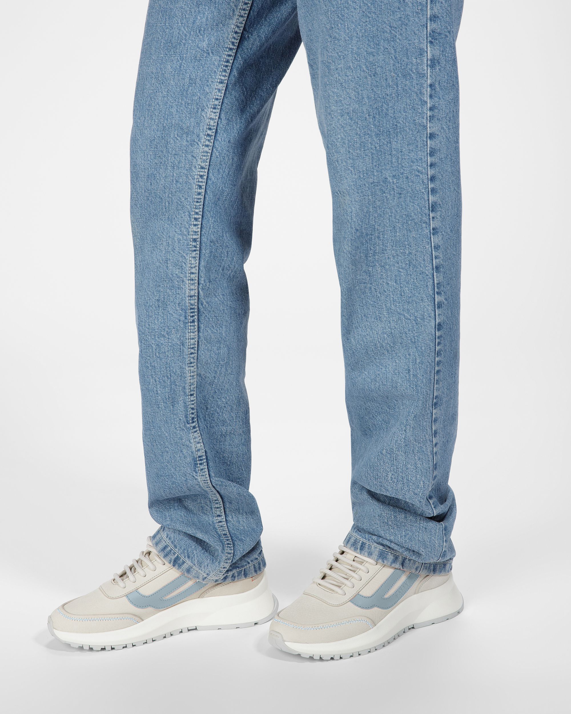 Bally Global - Darys Leather Sneakers In Dusty White And Light Blue - Multicolor