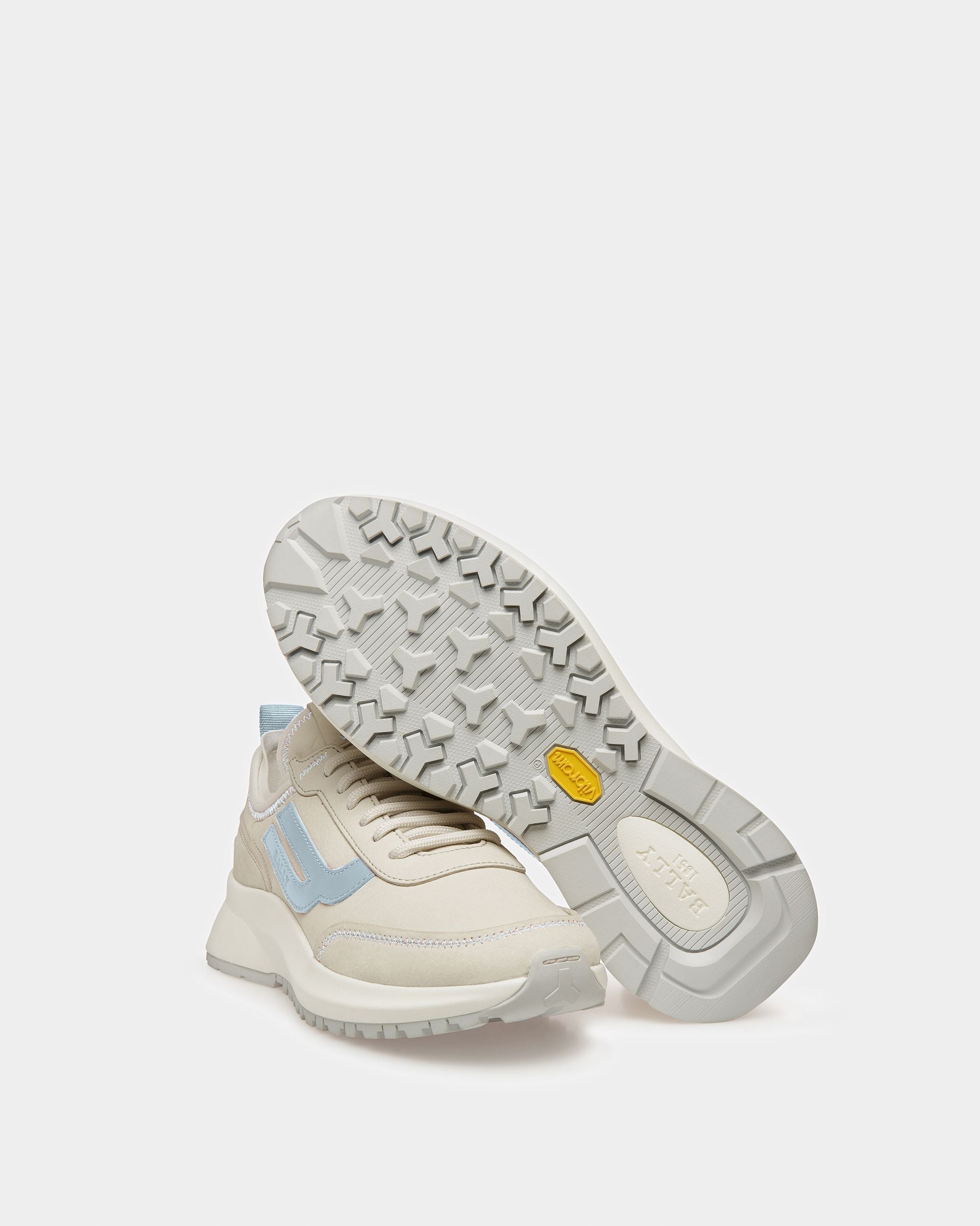 Bally Global - Darys Leather Sneakers In Dusty White And Light Blue - Multicolor