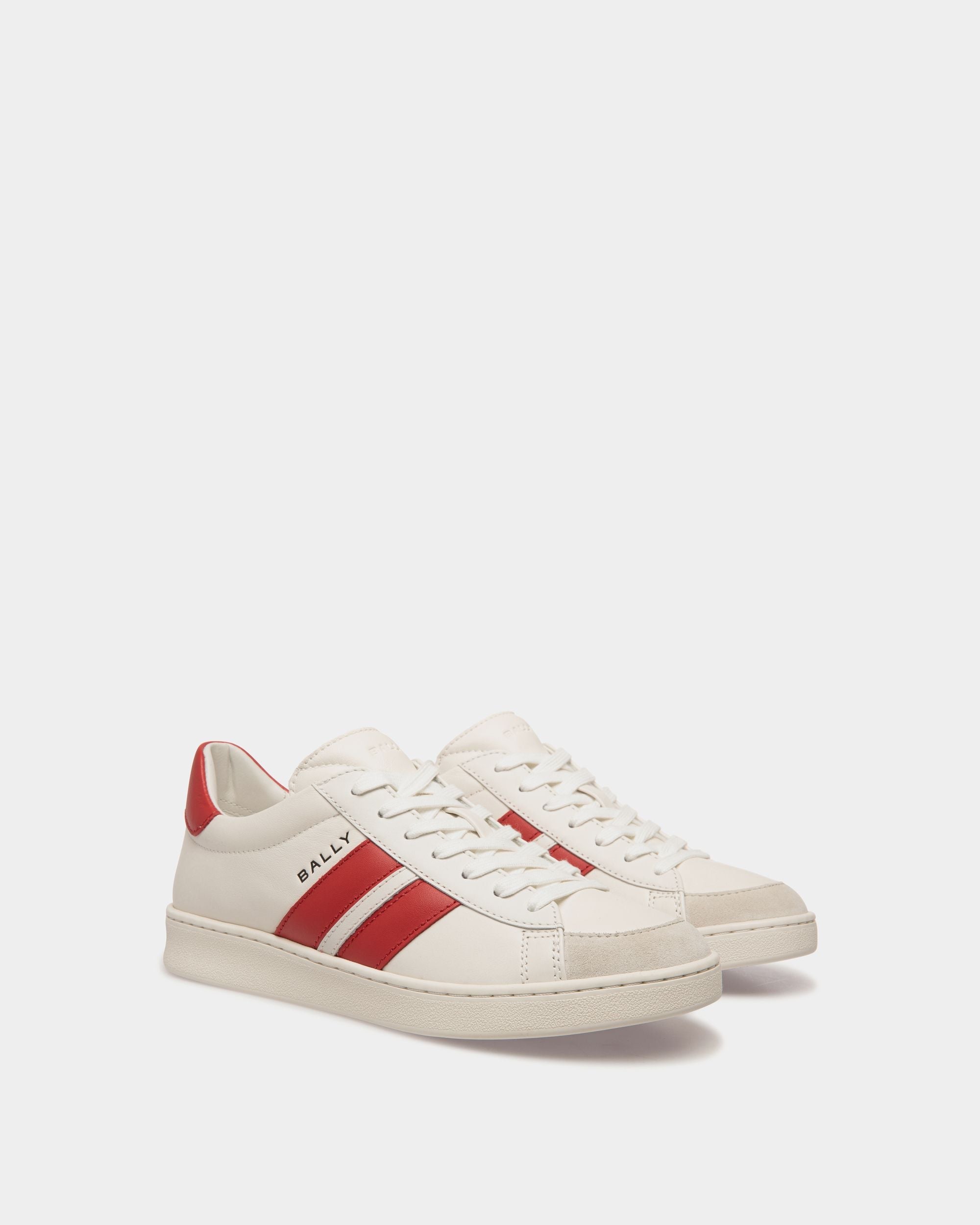 Bally Global - Zapatillas Tennis De Piel Blanca Y Candy Red - Rojo