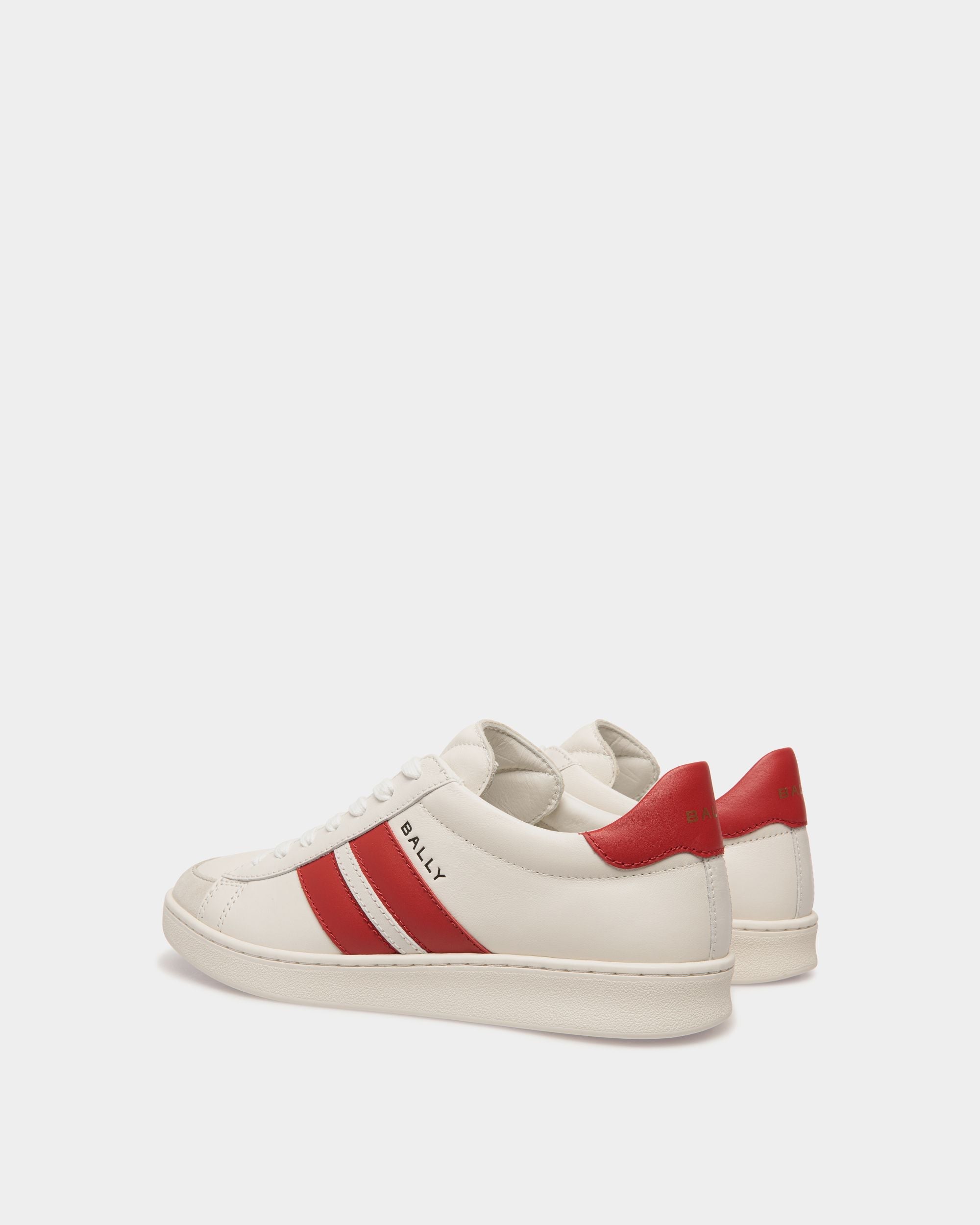 Bally Global - Zapatillas Tennis De Piel Blanca Y Candy Red - Rojo