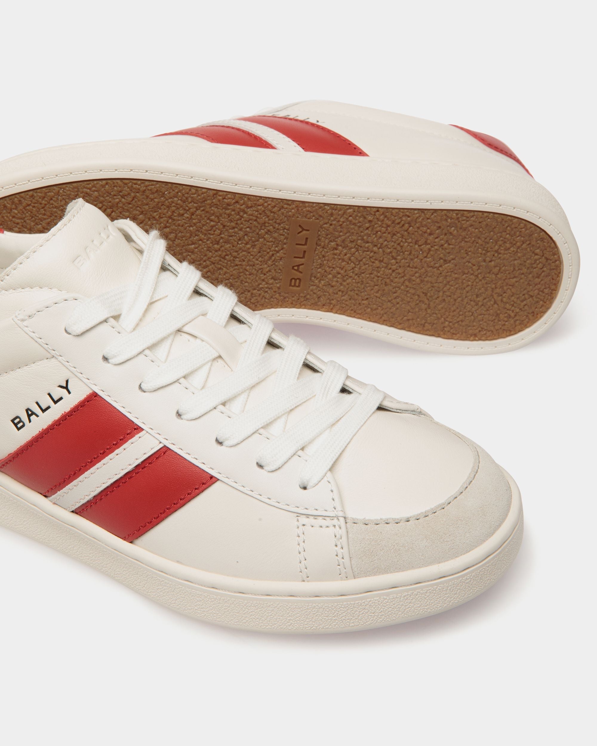 Bally Global - Zapatillas Tennis De Piel Blanca Y Candy Red - Rojo