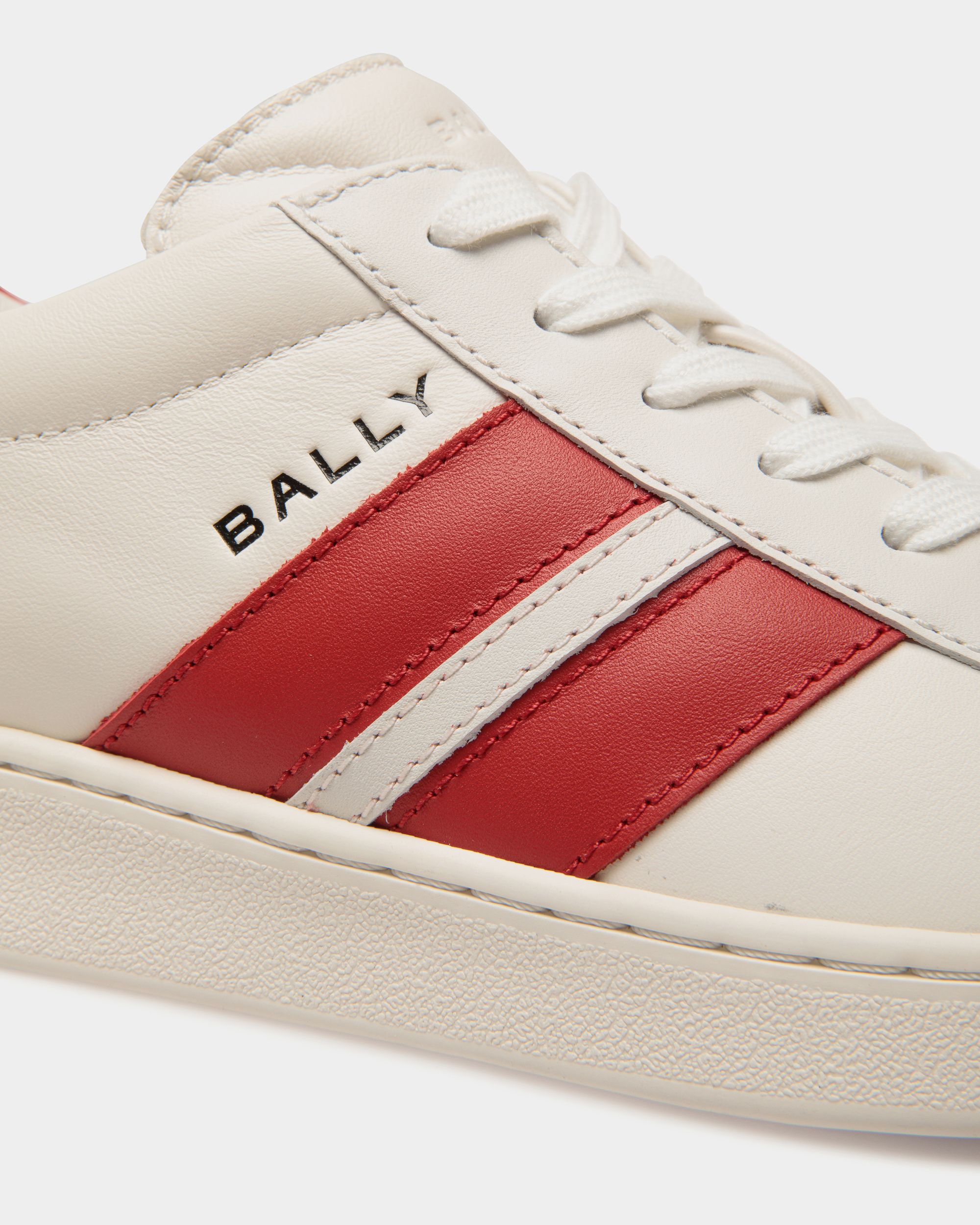 Bally Global - Zapatillas Tennis De Piel Blanca Y Candy Red - Rojo