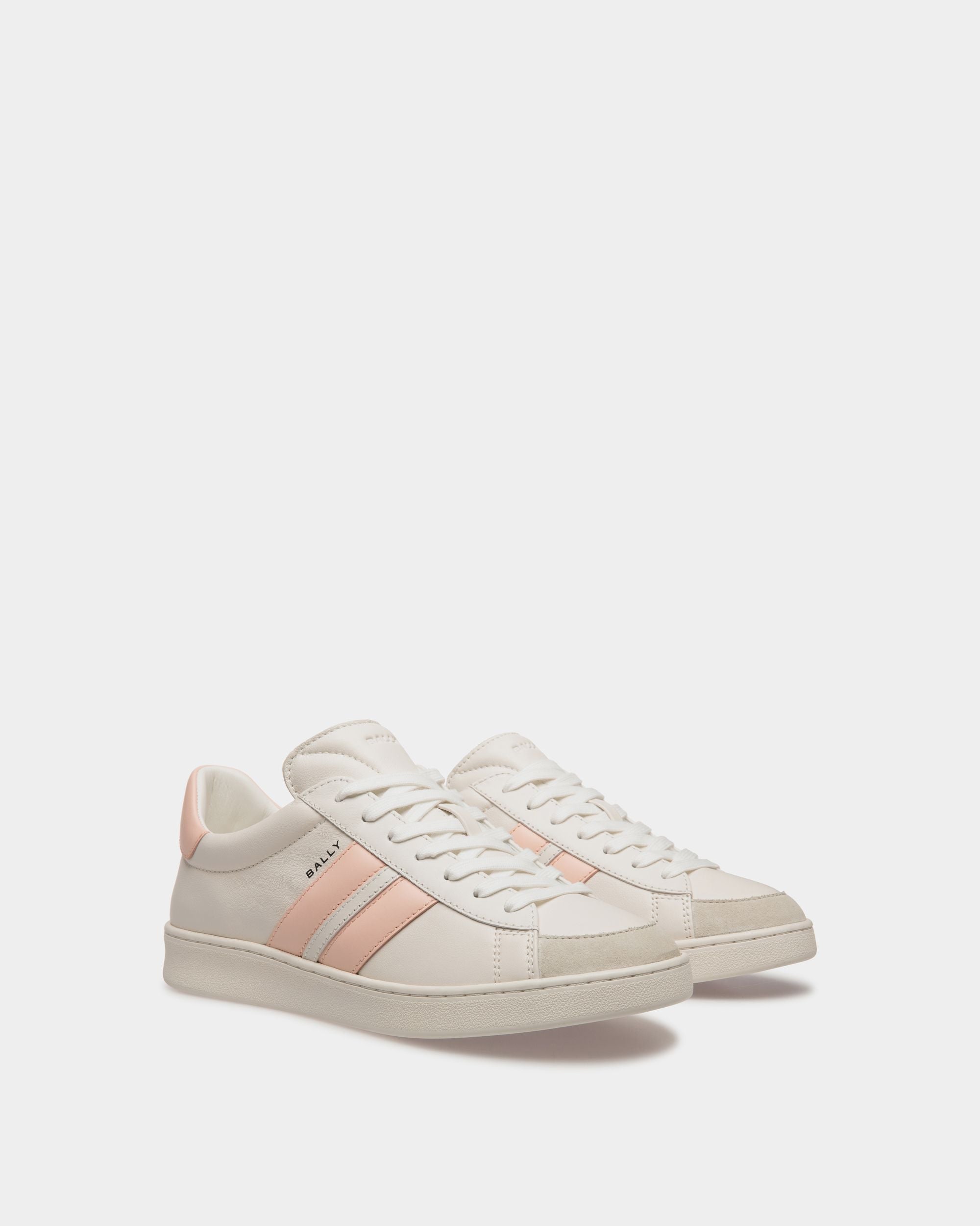 Bally Global - Zapatilla Tennis De Piel Blanca Y Baby Pink - Rosa