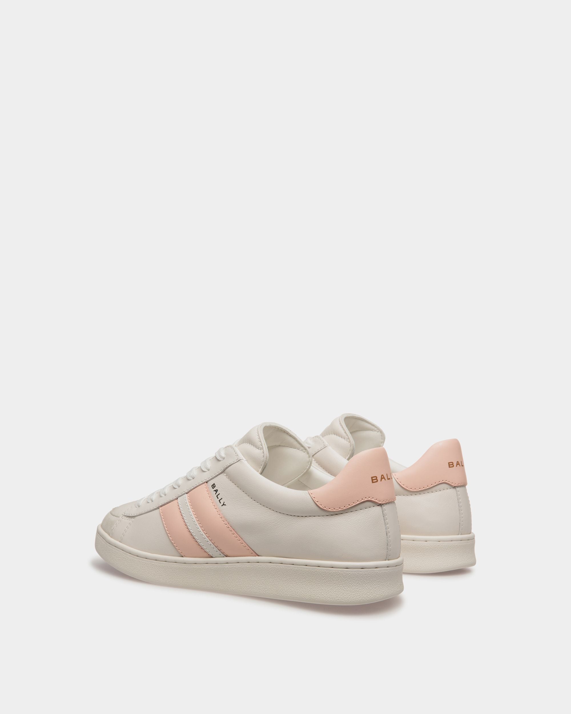 Bally Global - Zapatilla Tennis De Piel Blanca Y Baby Pink - Rosa