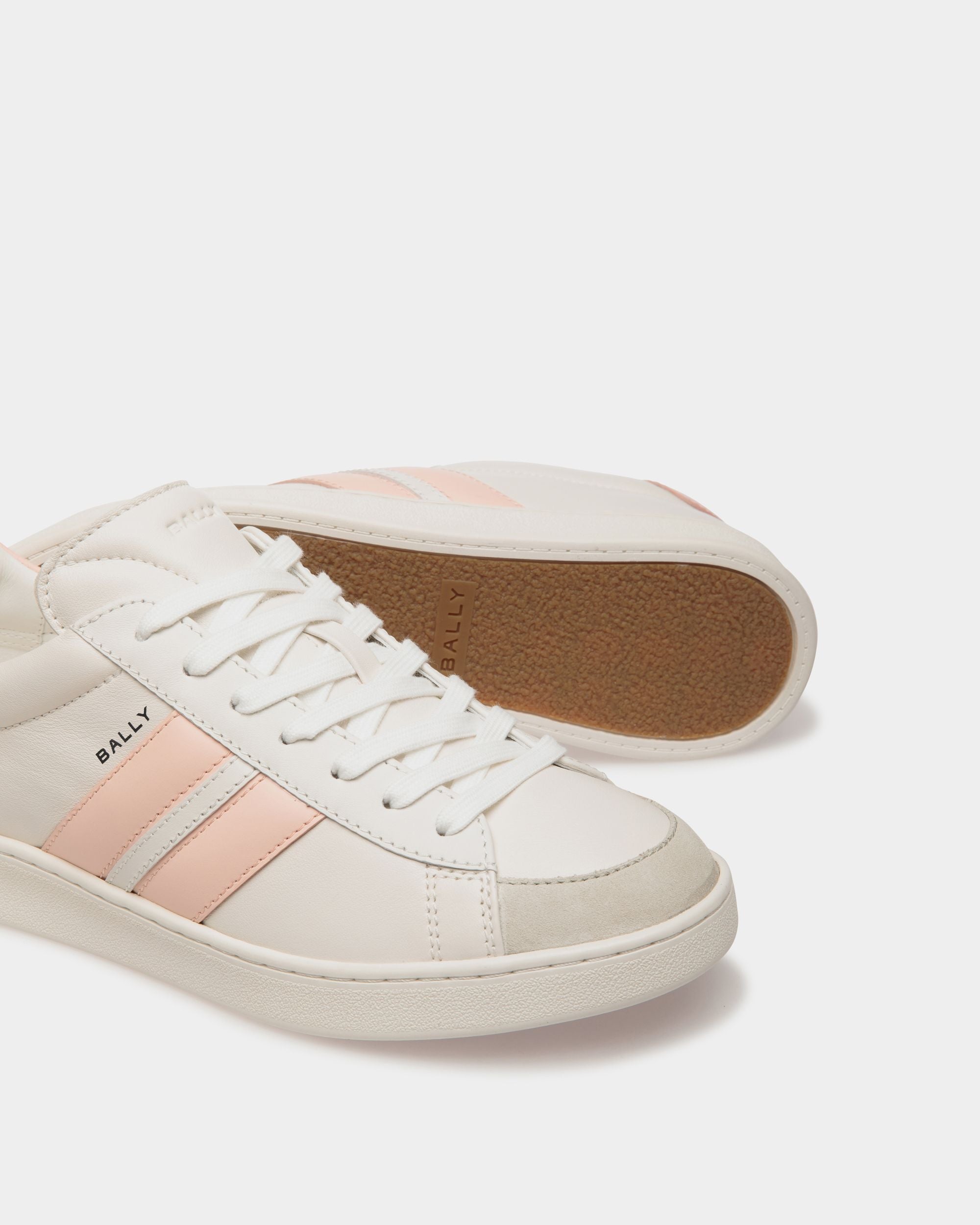 Bally Global - Zapatilla Tennis De Piel Blanca Y Baby Pink - Rosa