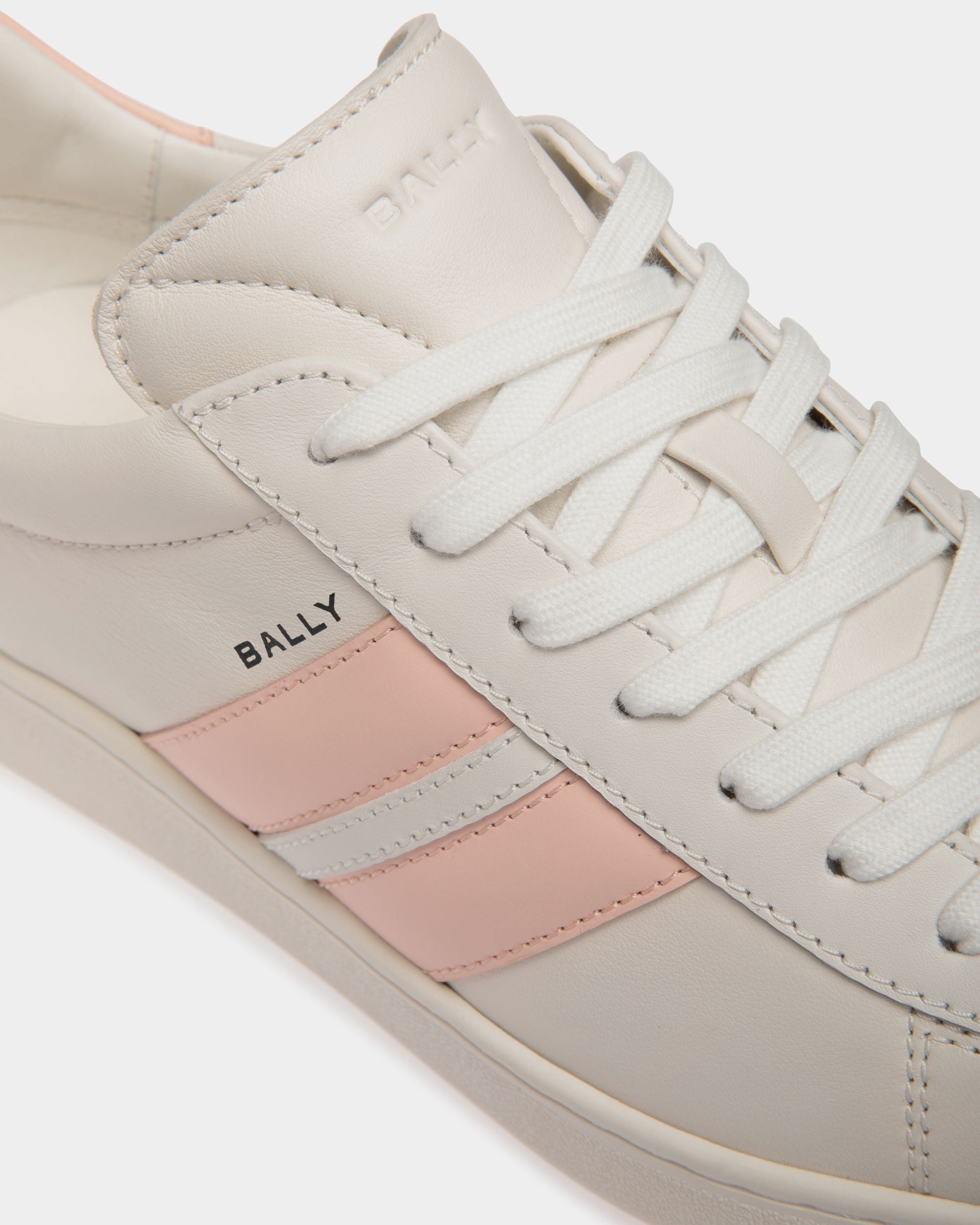 Bally Global - Zapatilla Tennis De Piel Blanca Y Baby Pink - Rosa