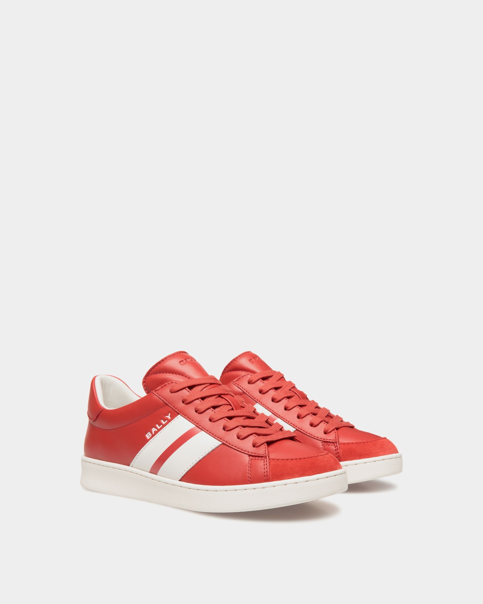 Bally Global - Tennis Sneaker In Candy Red And White Leather - Rouge