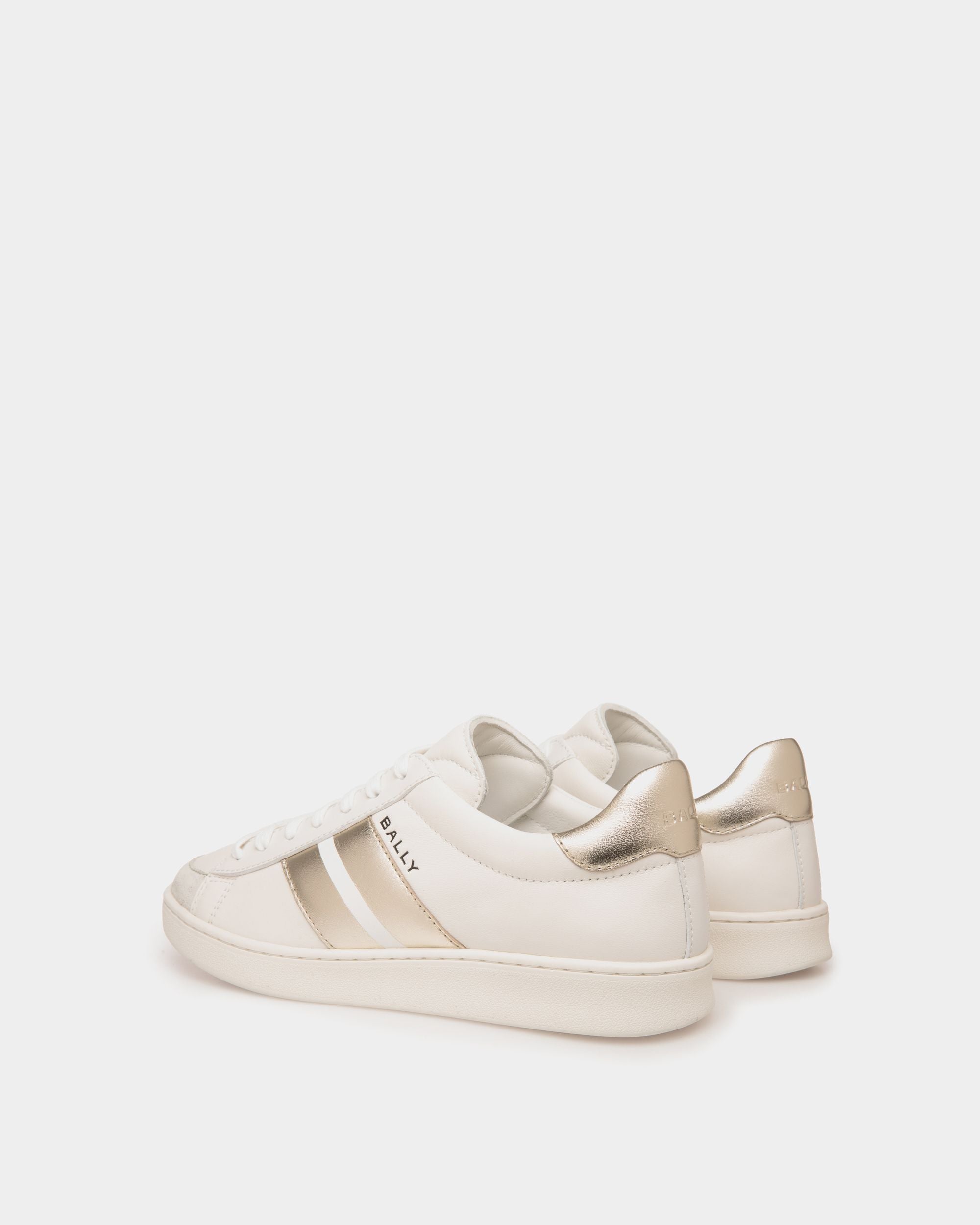 Bally Global - Tennis Sneaker In White And Gold Leather - Blanco
