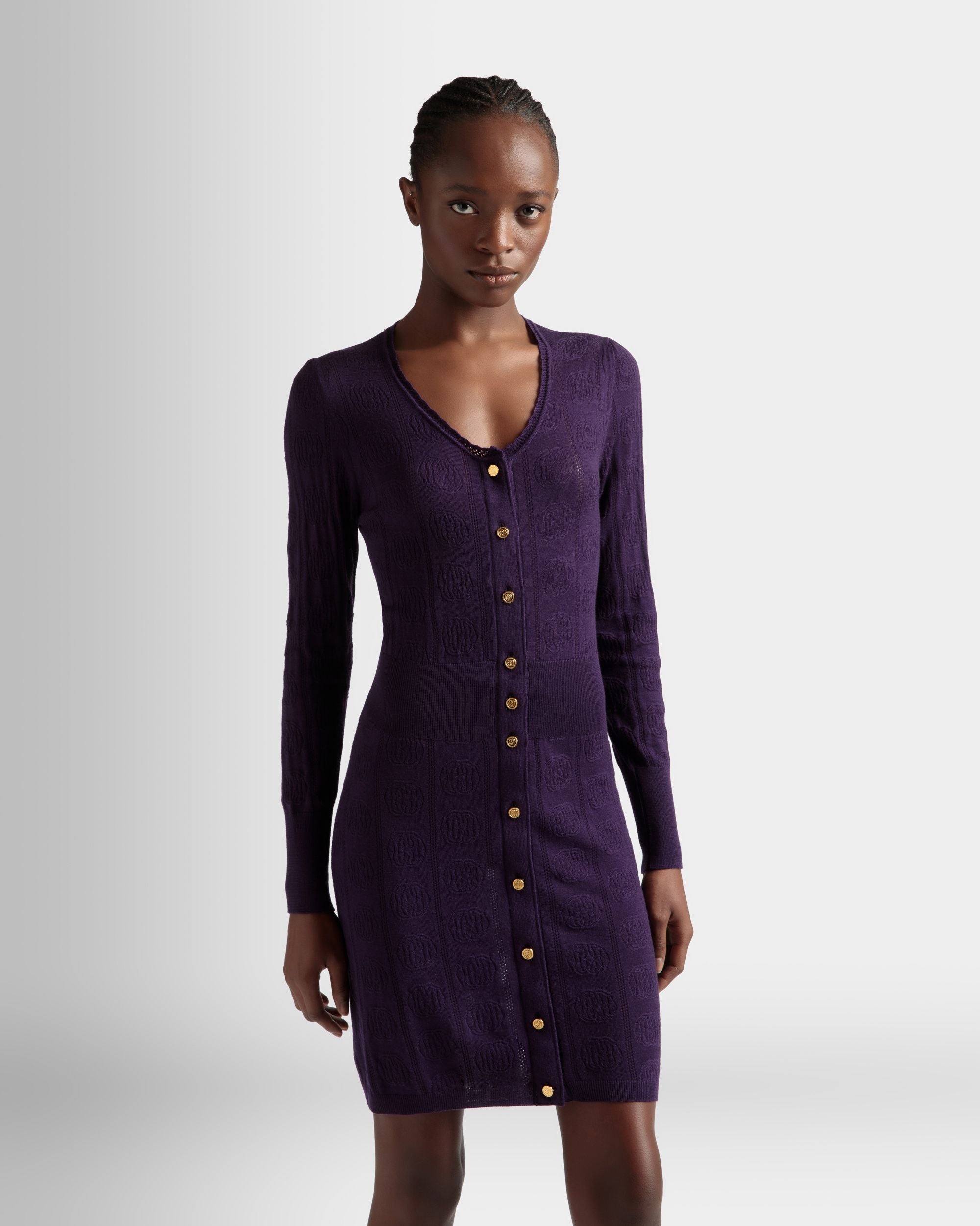 Bally Global - Knit Detail Dress In Orchid Wool - Púrpura
