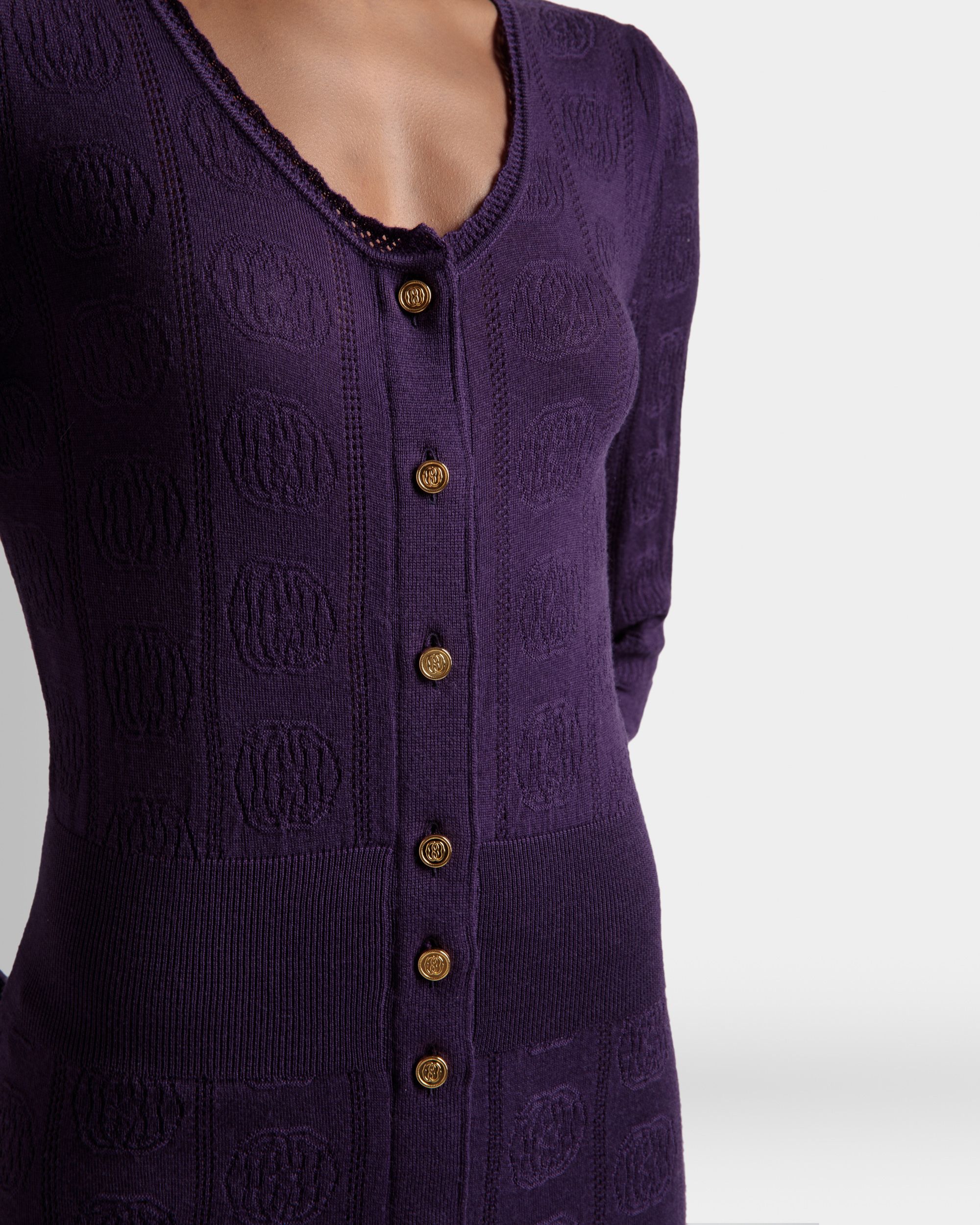 Bally Global - Knit Detail Dress In Orchid Wool - Púrpura