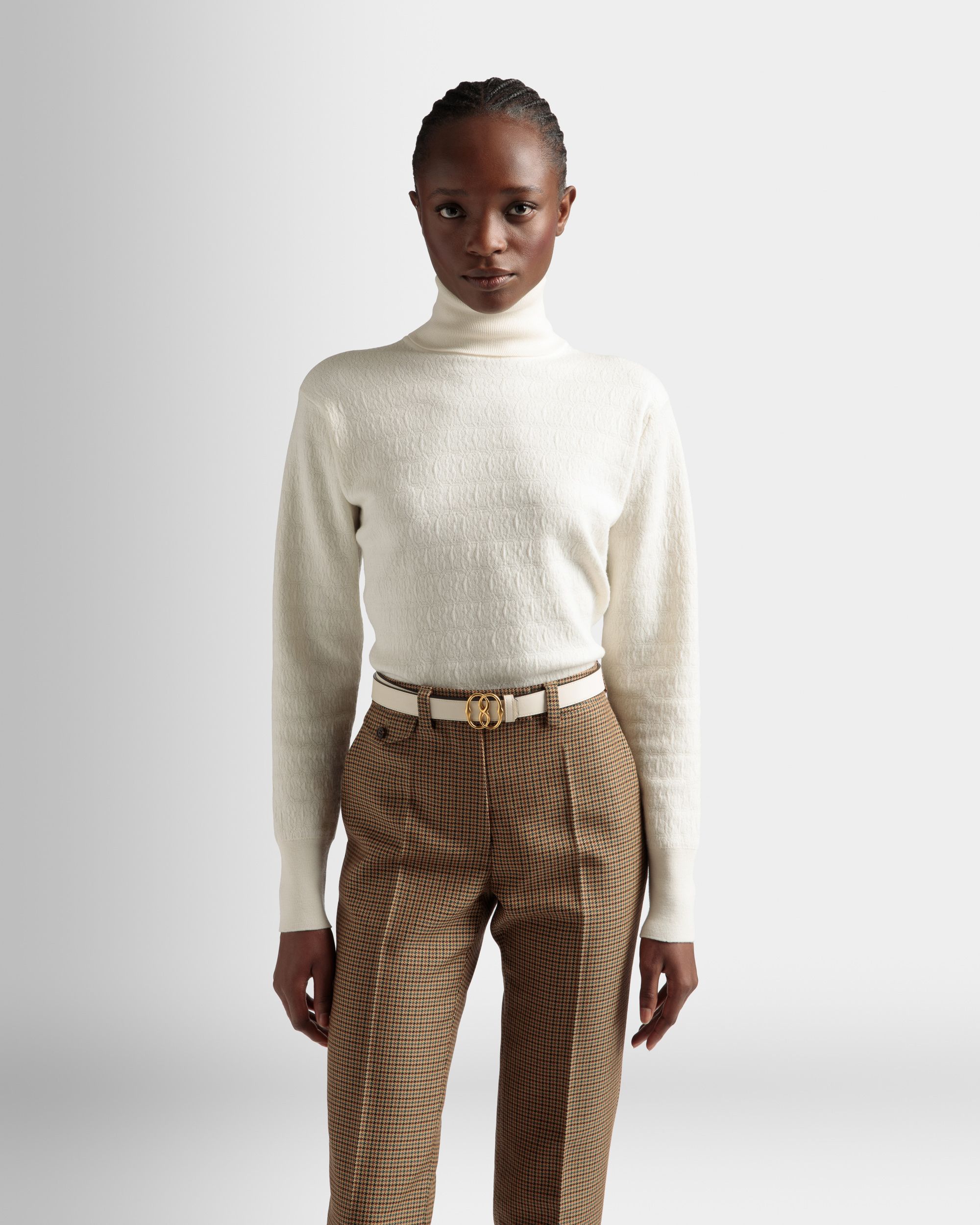 Bally Global - Roll Neck Sweater In Bone Wool - Blanco
