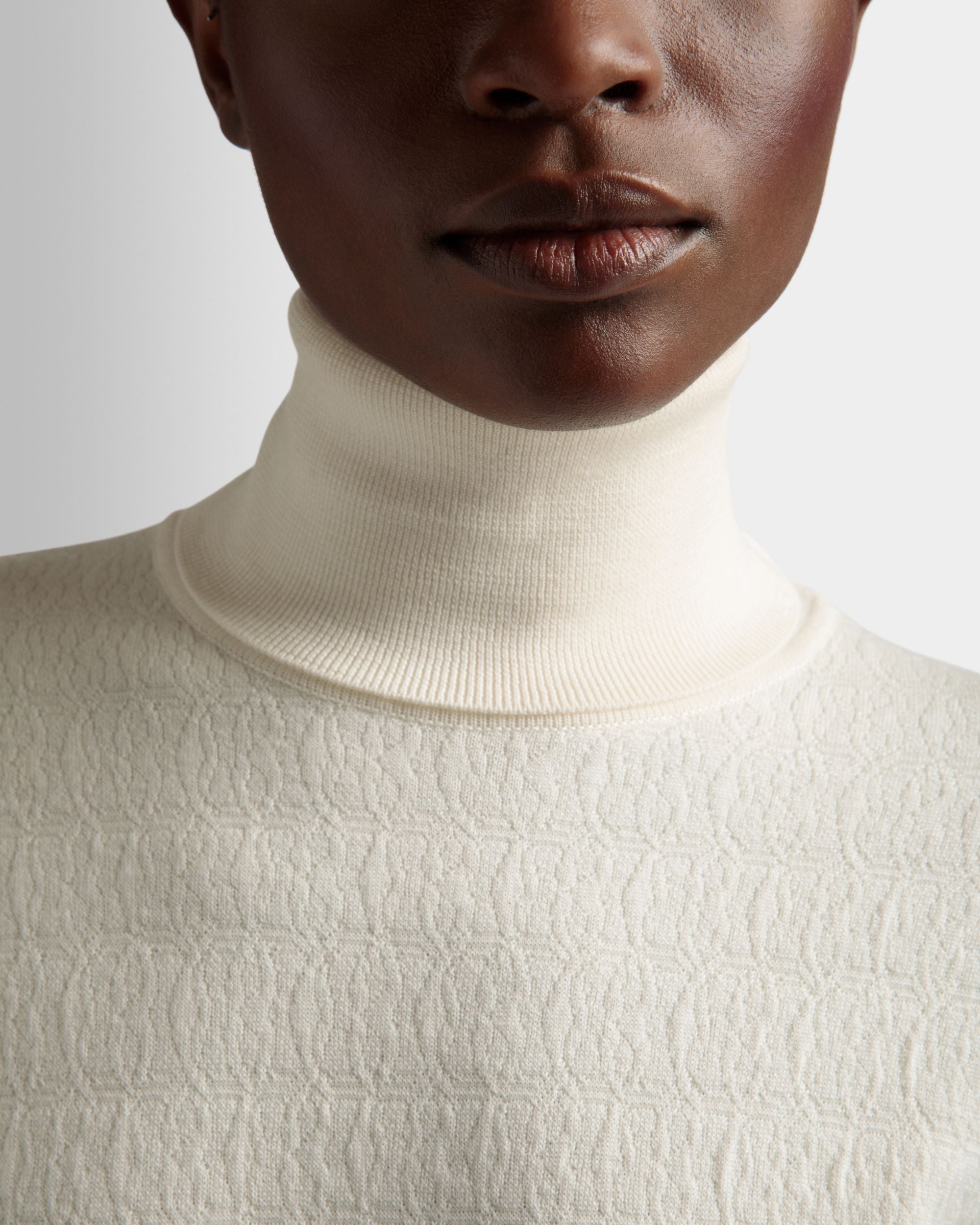 Bally Global - Roll Neck Sweater In Bone Wool - Blanco