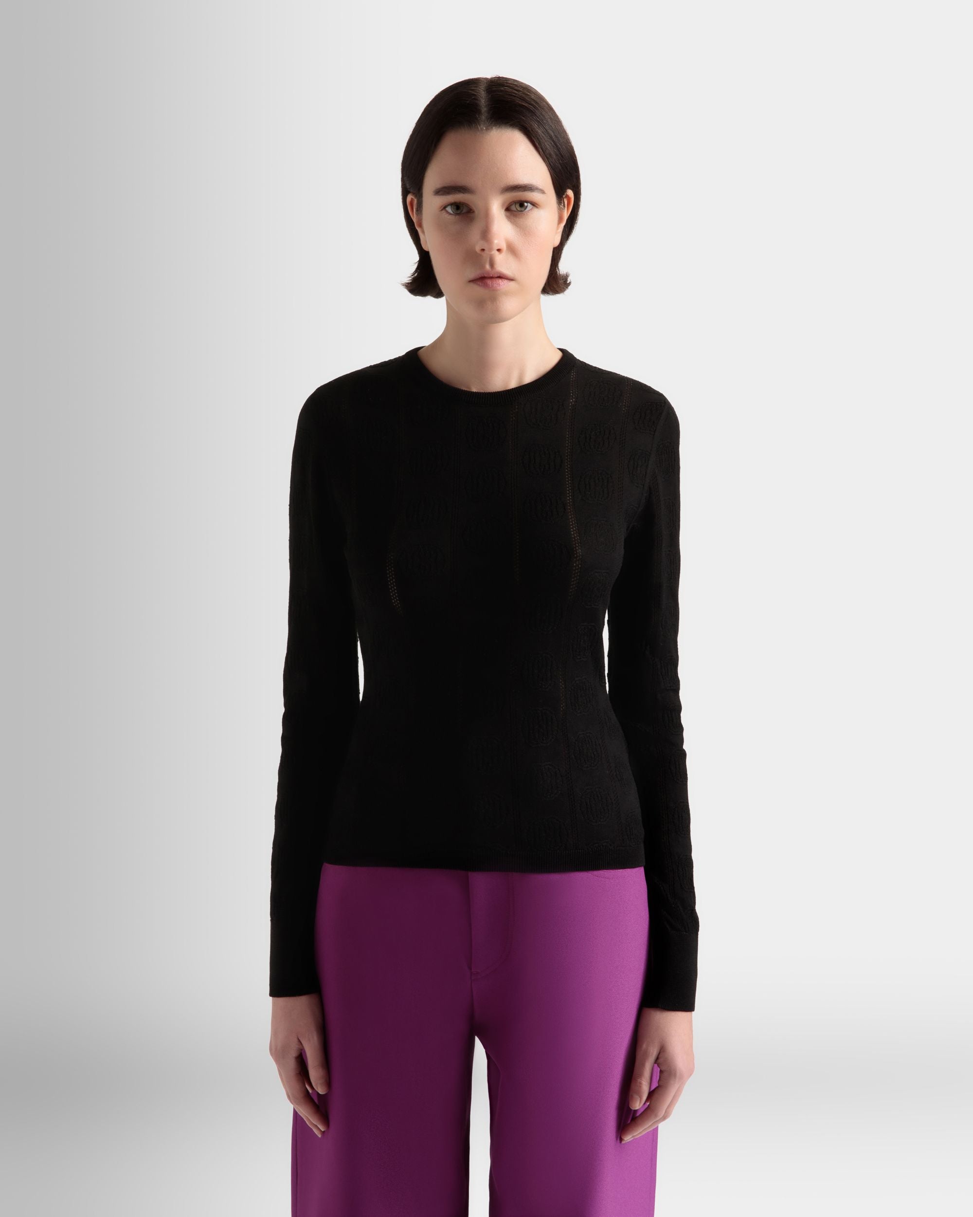 Bally Global - Crewneck Top In Black Cotton And Silk - Black