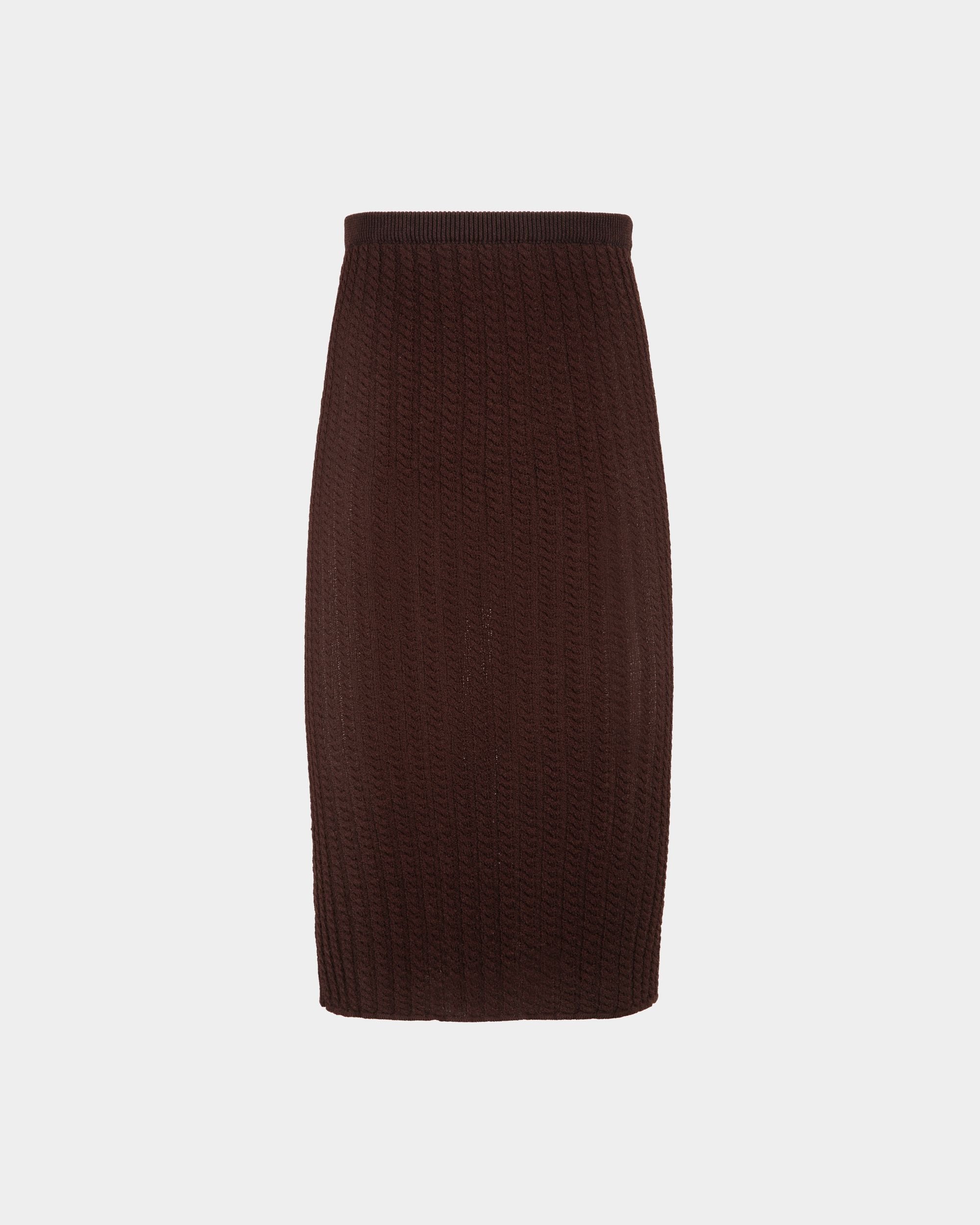 Bally Global - Midi Skirt in Brown Cable Knit Fabric - Marron