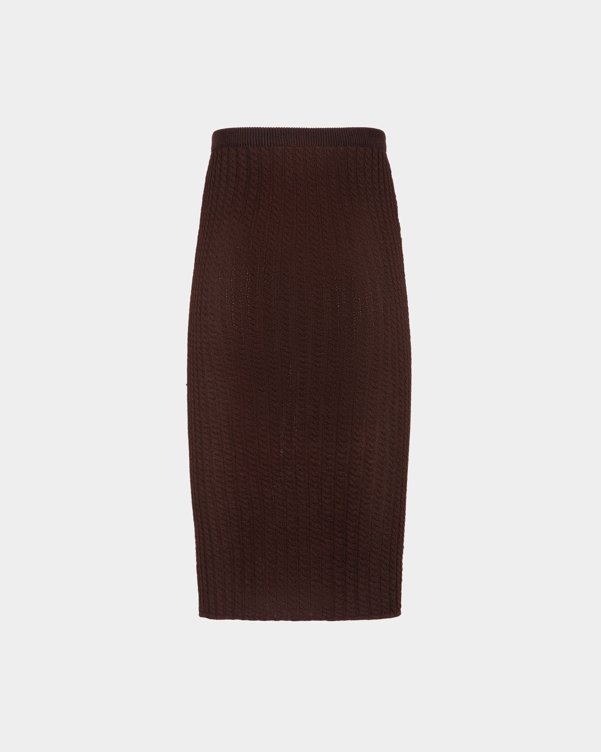 Bally Global - Midi Skirt in Brown Cable Knit Fabric - Marron